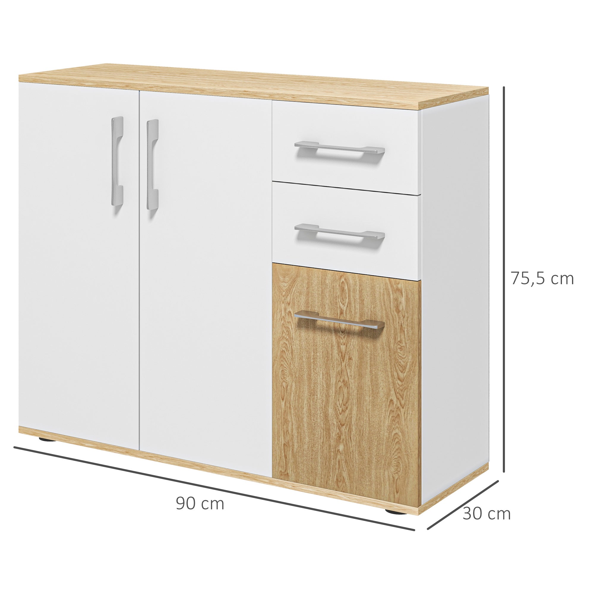 Aparador Moderno com 90x30x75,5 cm - Branco e Madeira