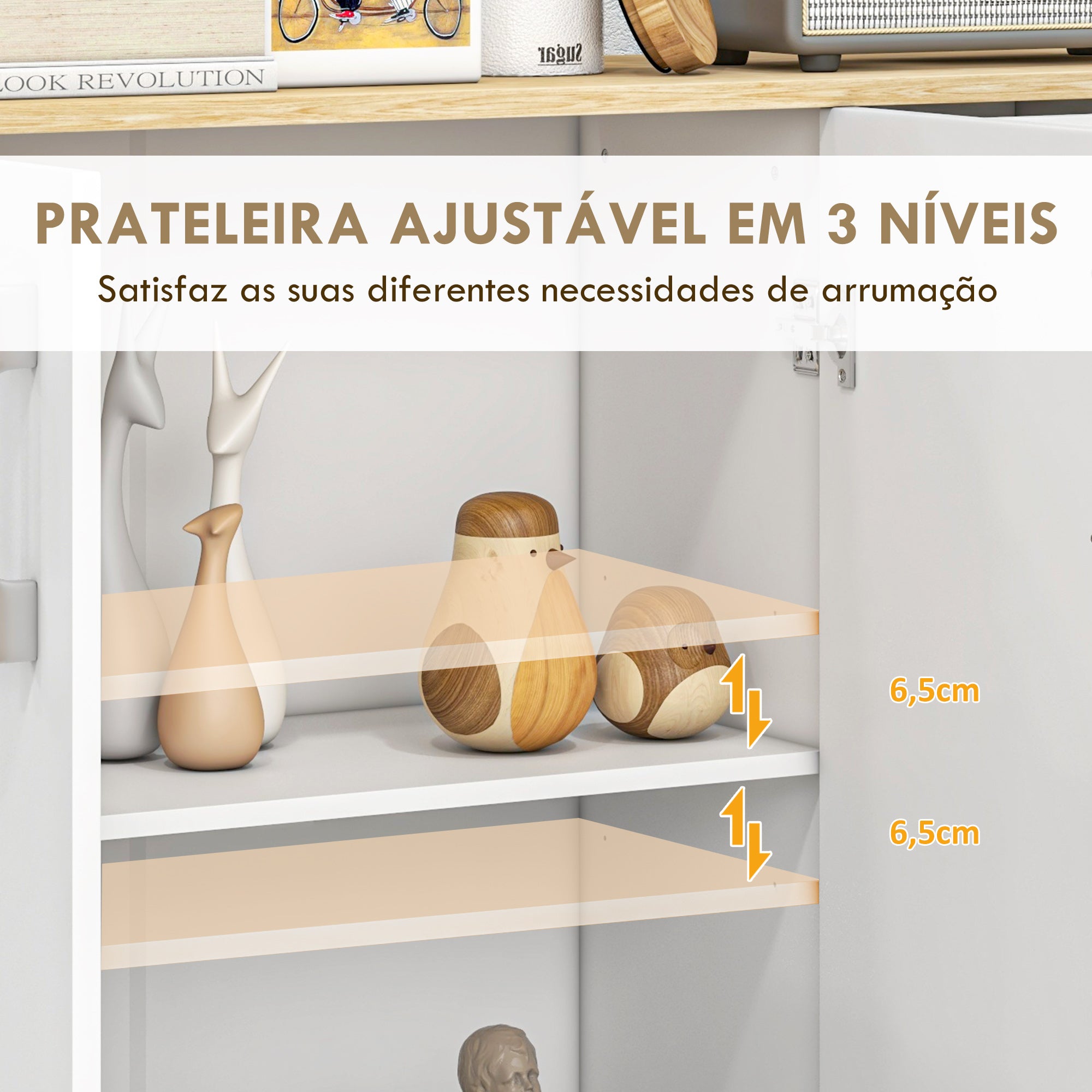 Aparador Moderno com 90x30x75,5 cm - Branco e Madeira