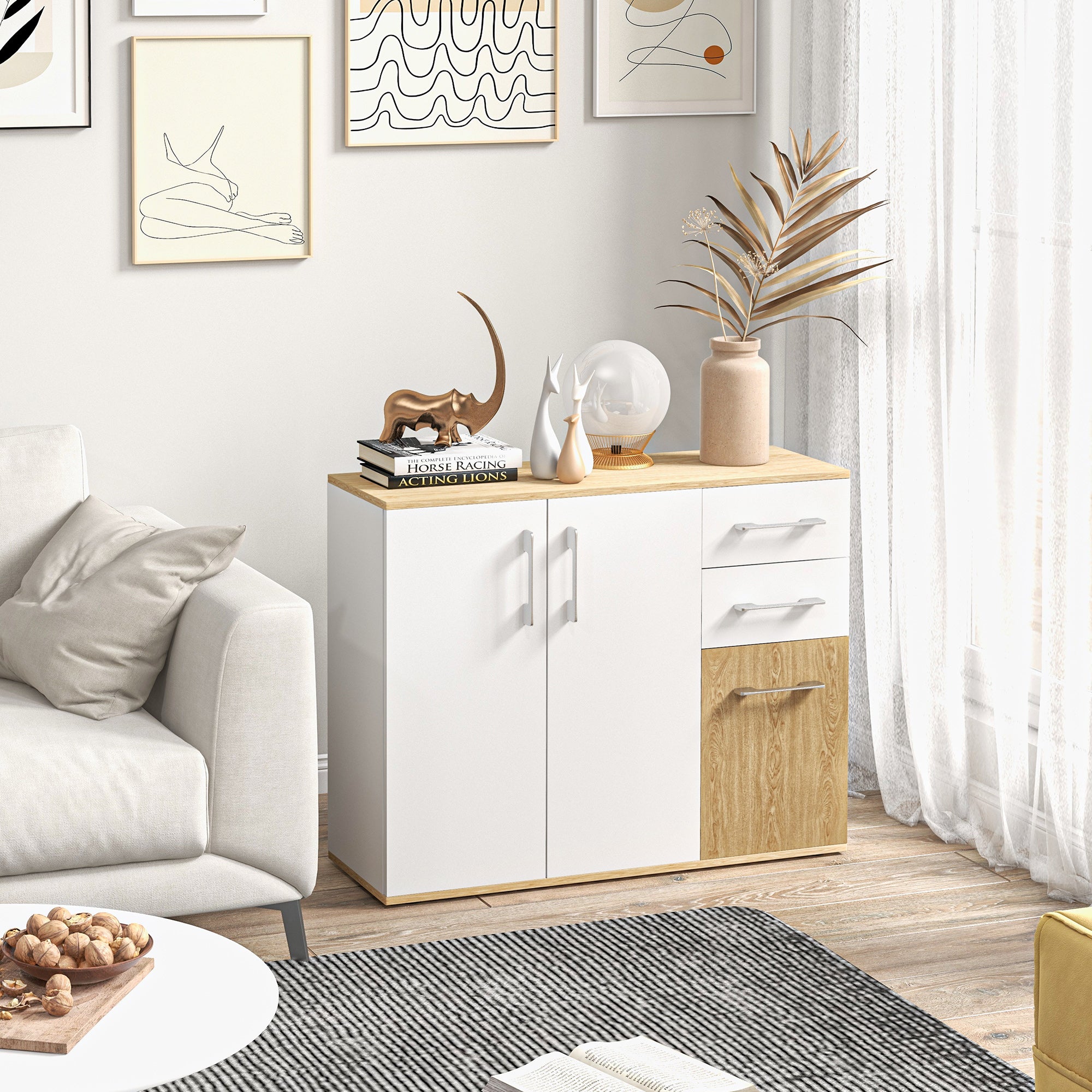Aparador Moderno com 90x30x75,5 cm - Branco e Madeira