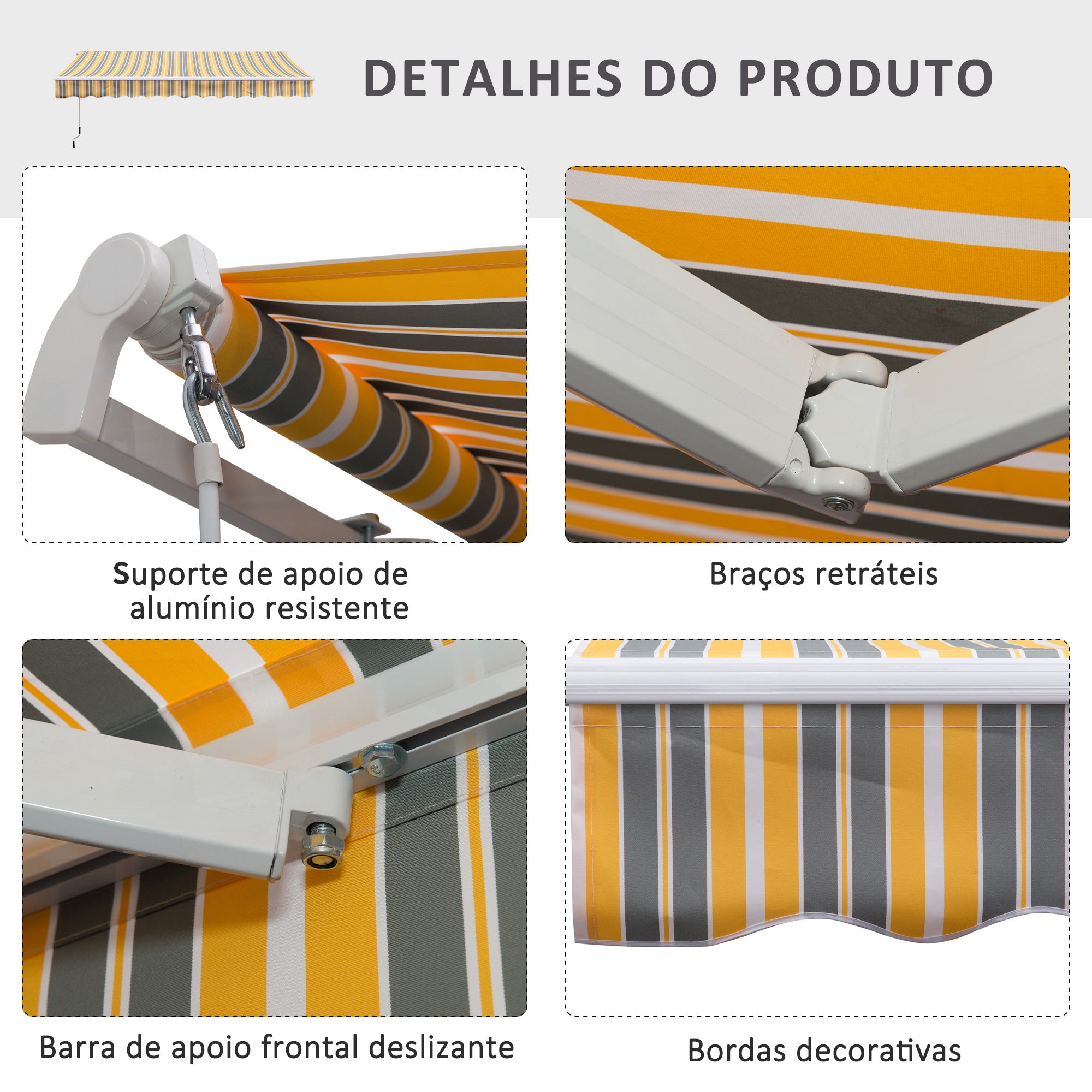 Toldo Manual Amarelo e Cinza 350x250 cm - Proteção Solar UV para Jardim Exterior