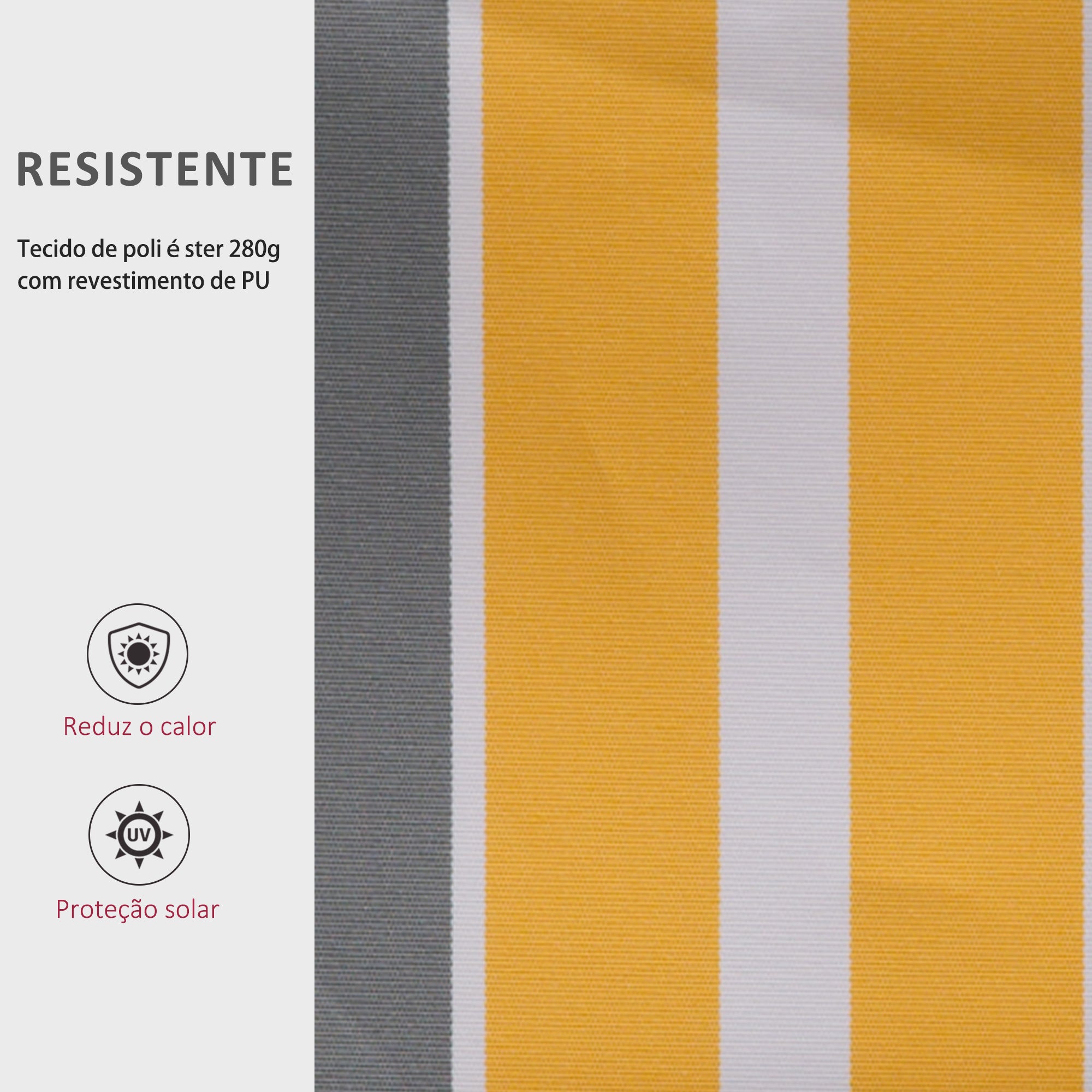 Toldo Manual Amarelo e Cinza 350x250 cm - Proteção Solar UV para Jardim Exterior