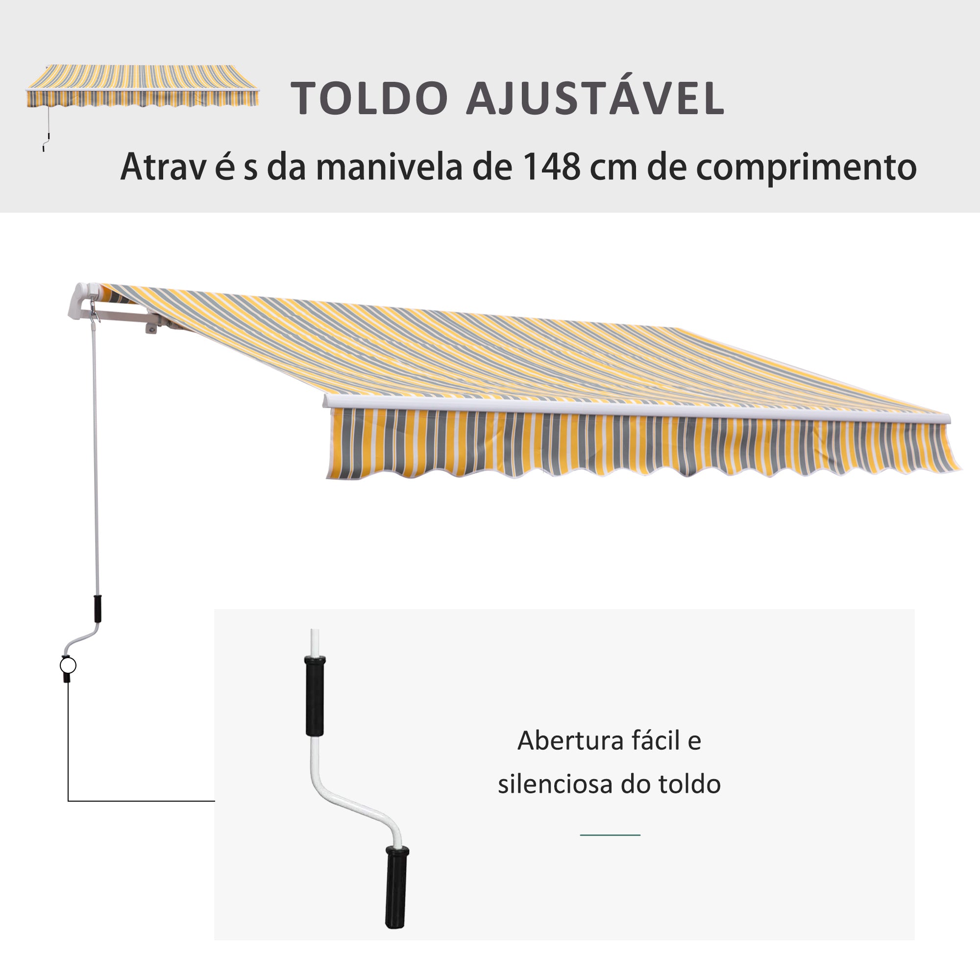 Toldo Manual Amarelo e Cinza 350x250 cm - Proteção Solar UV para Jardim Exterior