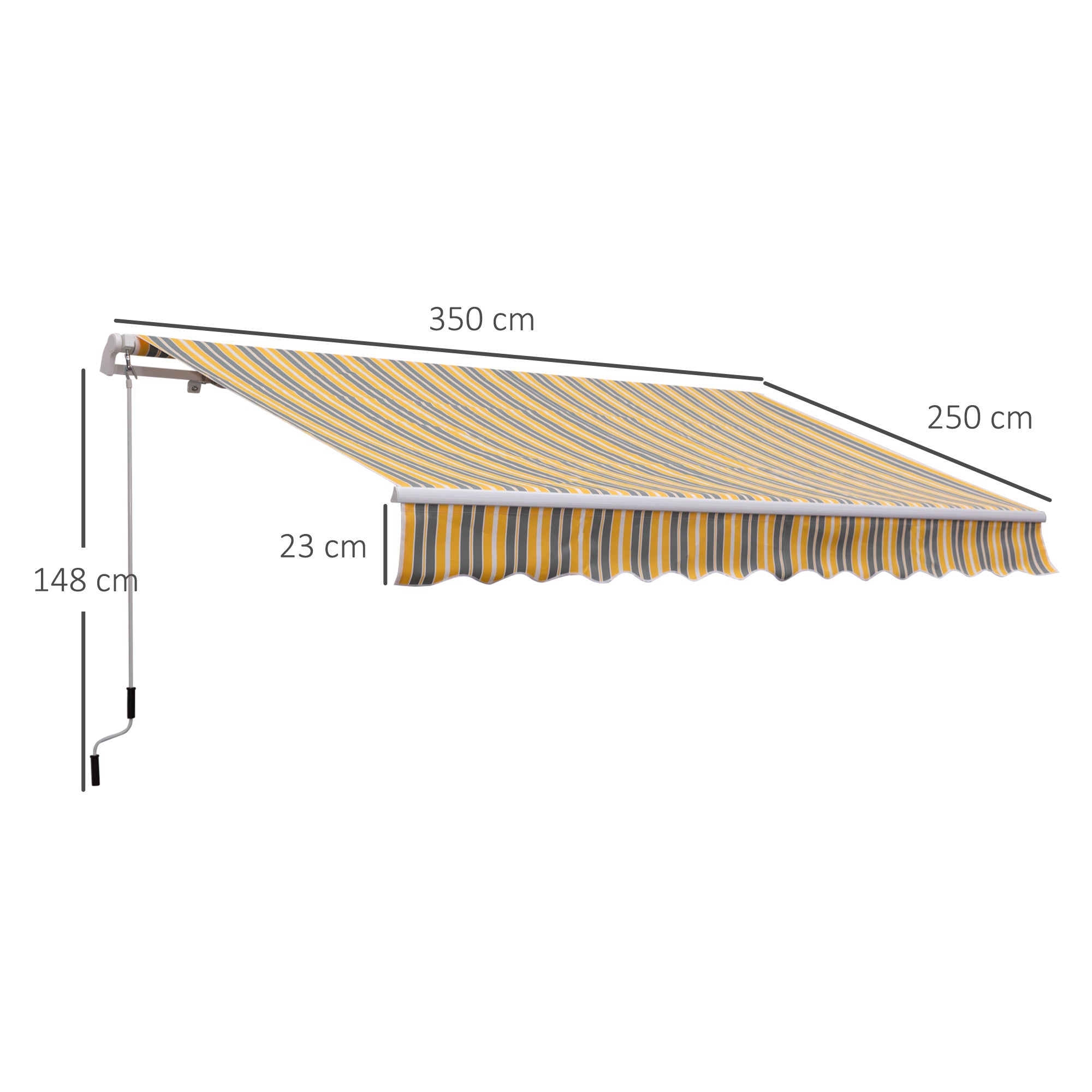 Toldo Manual Amarelo e Cinza 350x250 cm - Proteção Solar UV para Jardim Exterior