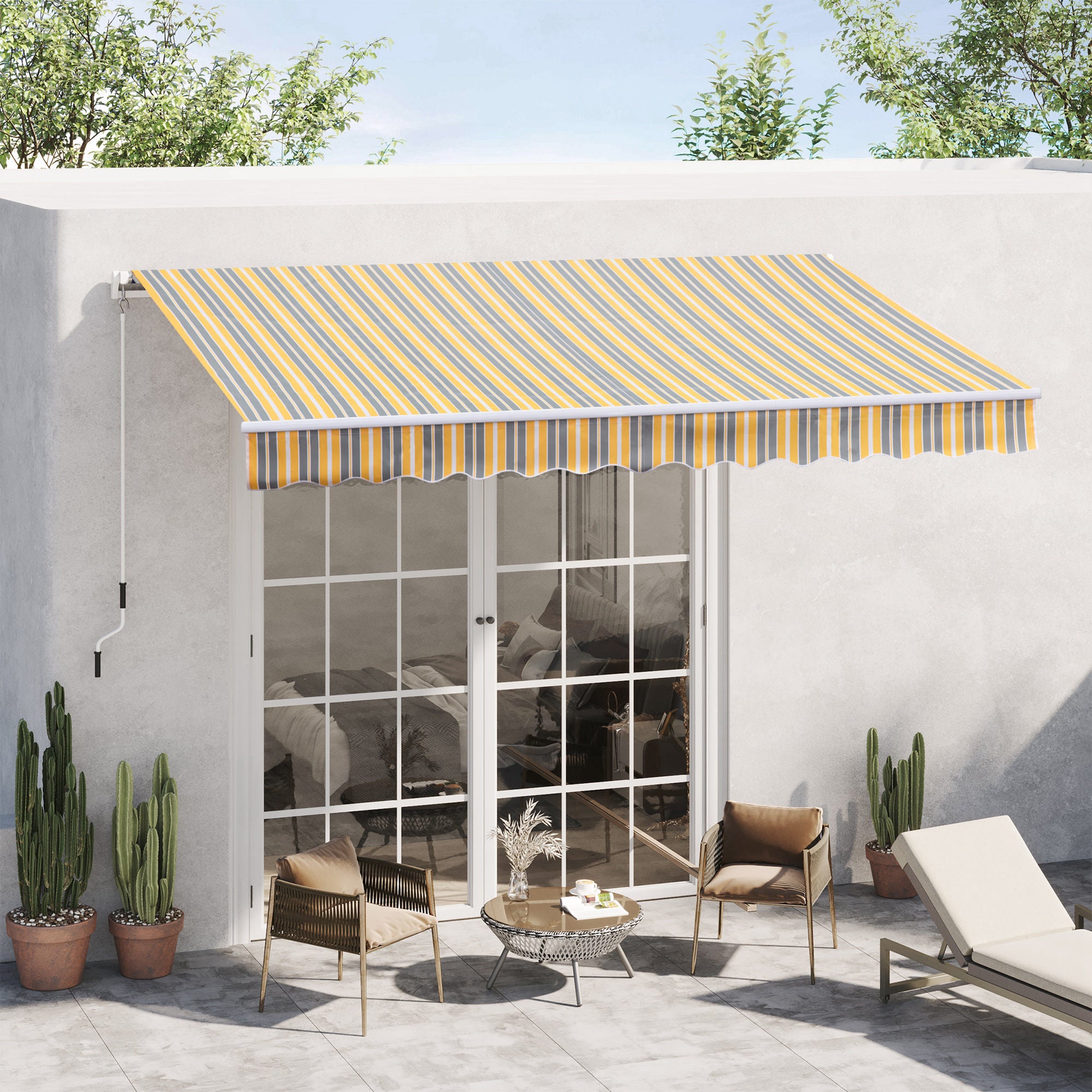 Toldo Manual Amarelo e Cinza 350x250 cm - Proteção Solar UV para Jardim Exterior