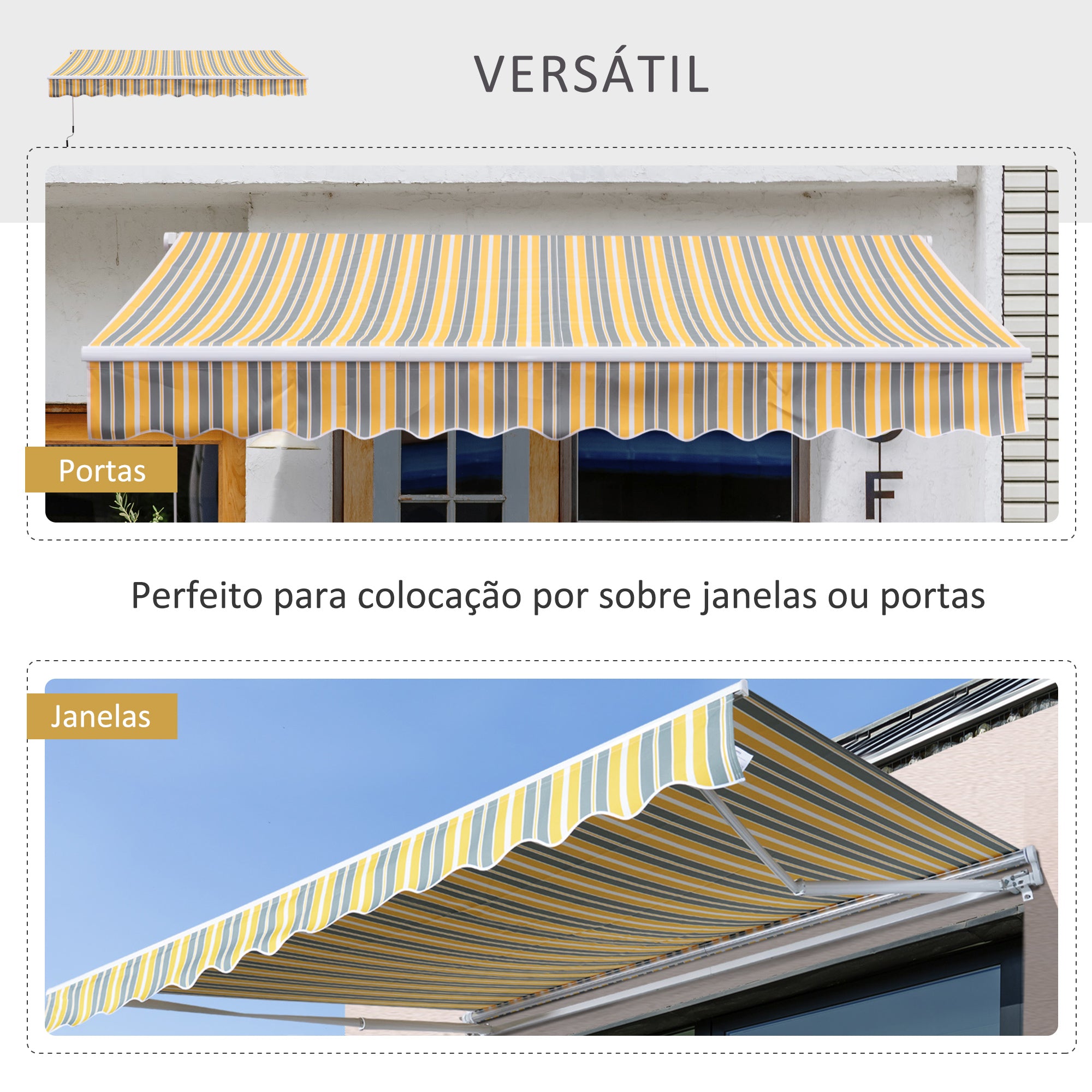 Toldo Manual Amarelo e Cinza 350x250 cm - Proteção Solar UV para Jardim Exterior