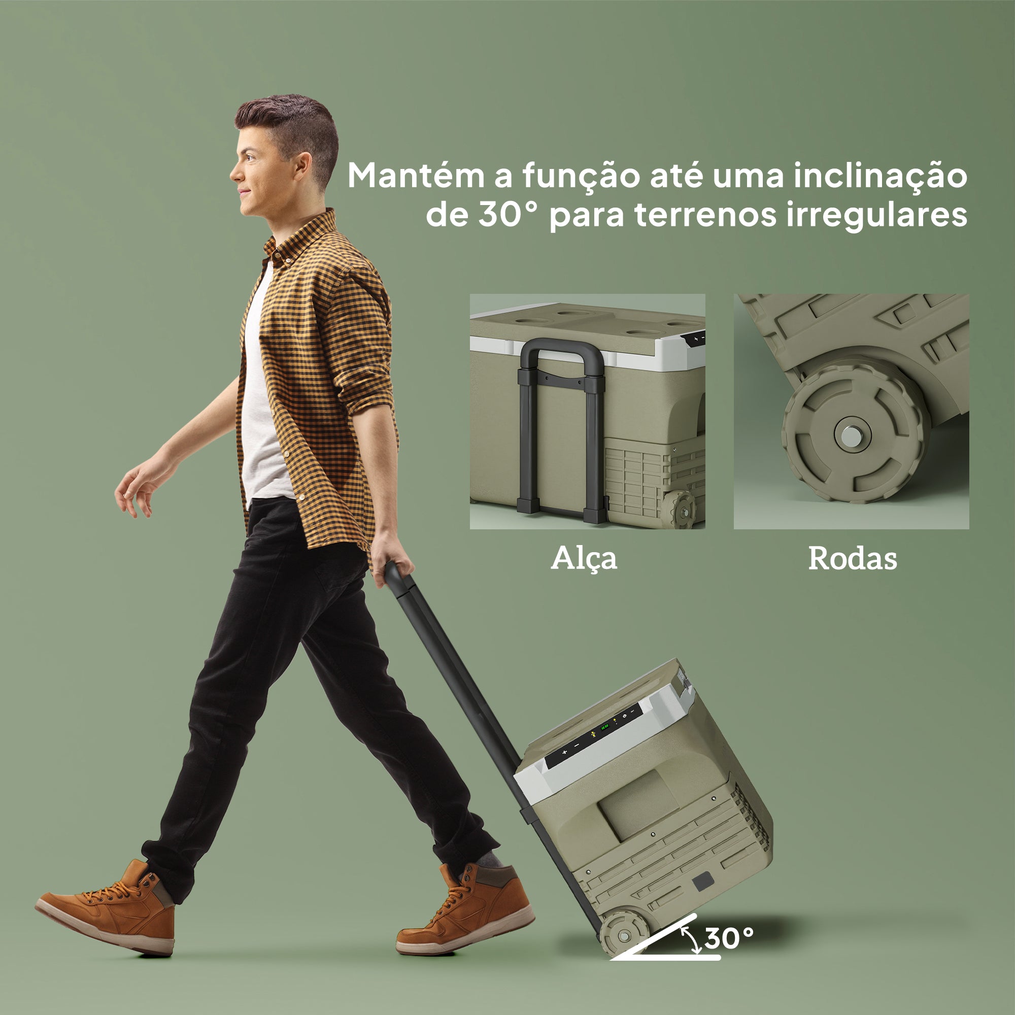 Geleira Portátil Elétrica 30L - Cinzento e Verde 61x39x41,5 cm