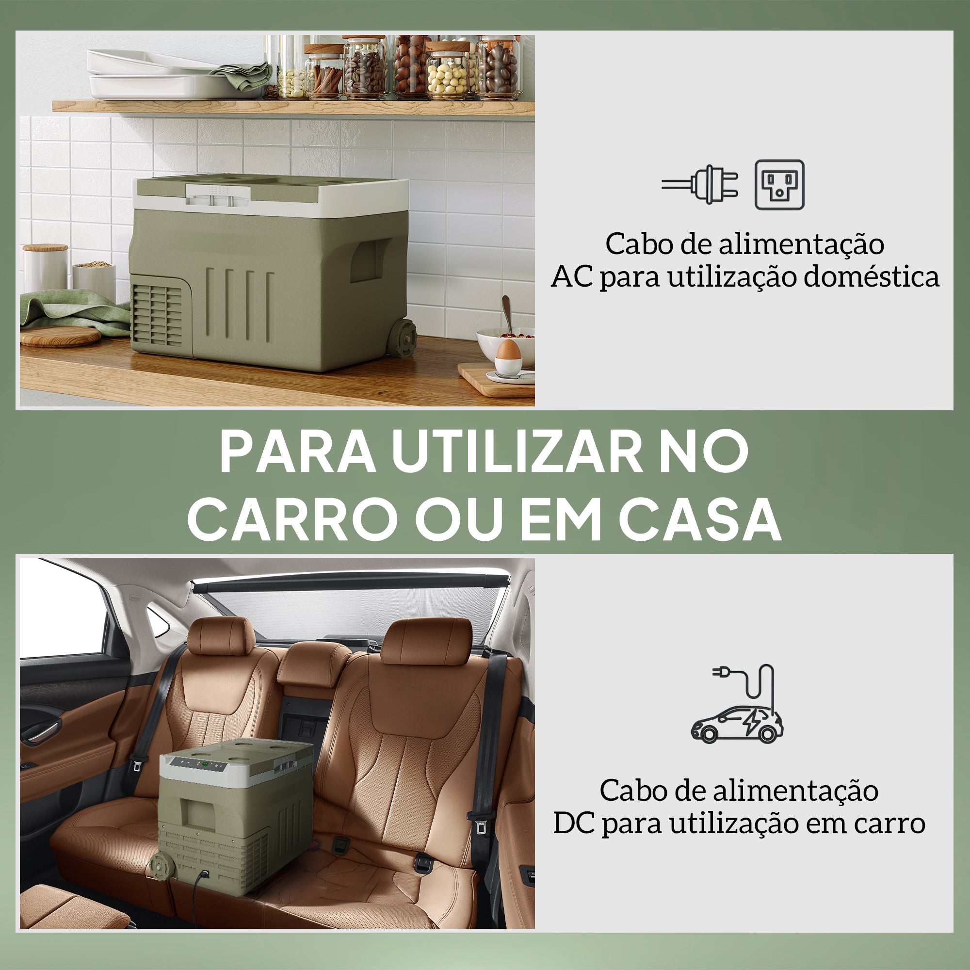 Geleira Portátil Elétrica 30L - Cinzento e Verde 61x39x41,5 cm