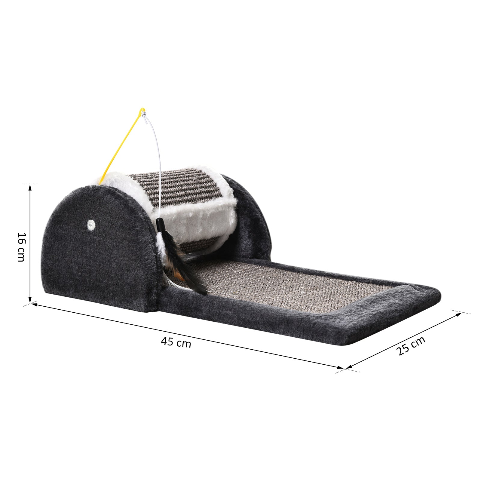 Arranhador para Gatos com Rolo de Sisal 45x25x16 cm - Cinza e Branco