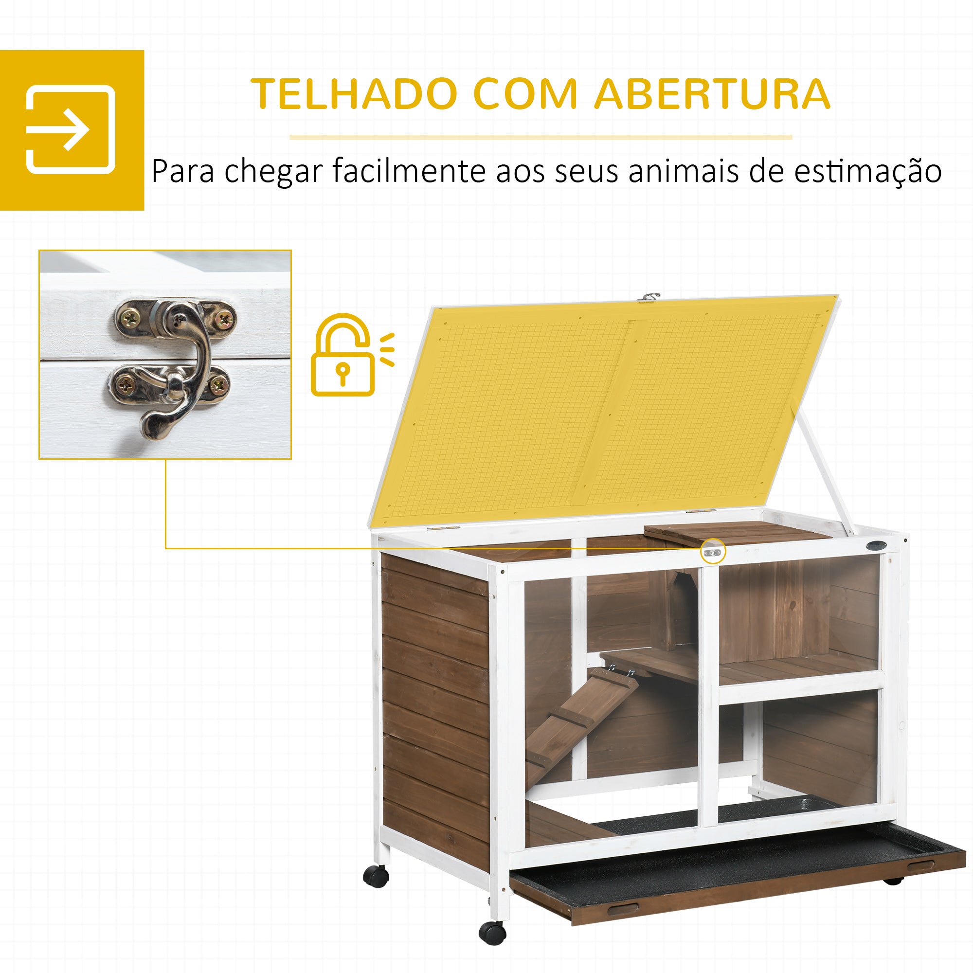Coelheira de Madeira com Rodas 91,5x53,5x73 cm - Marrom e Branco