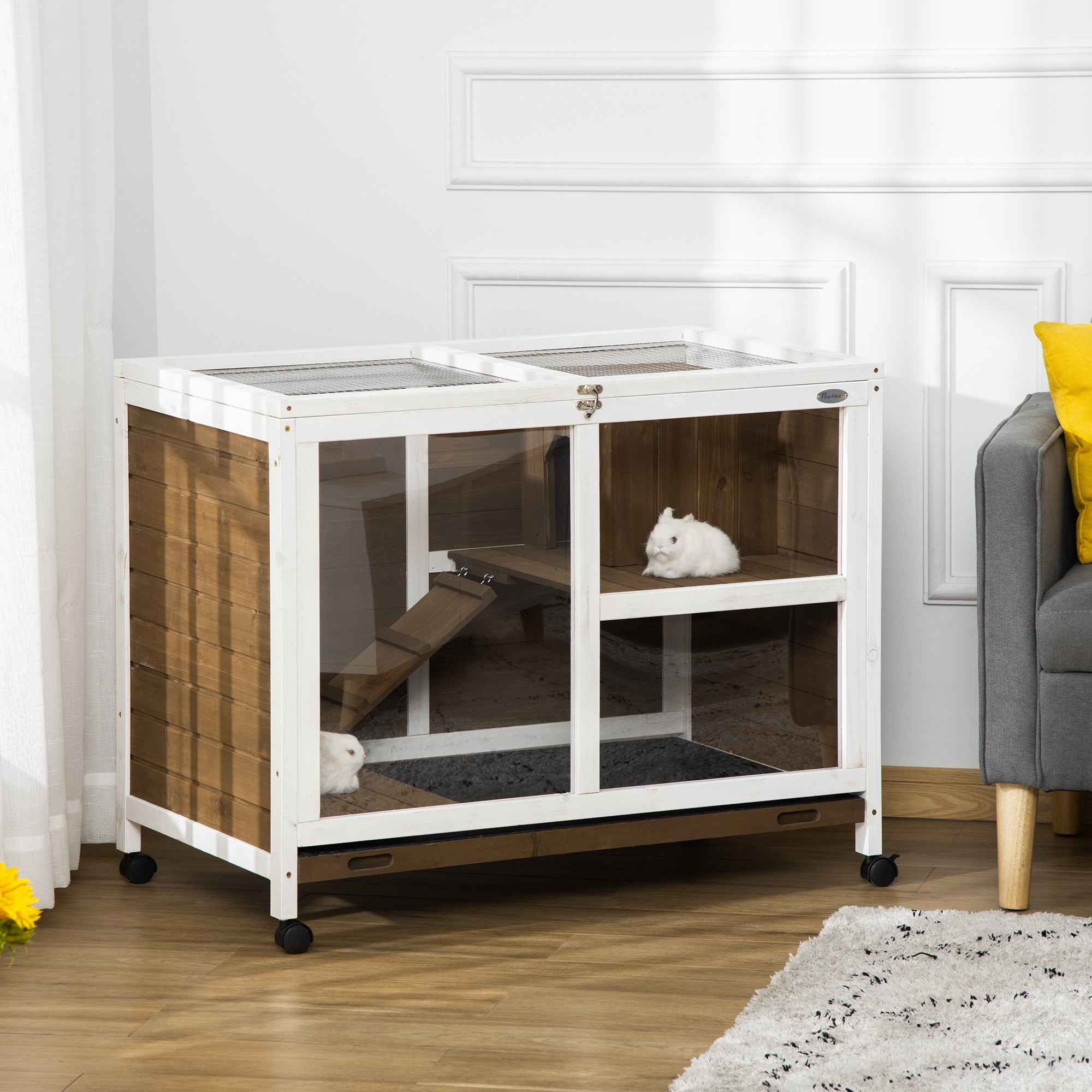 Coelheira de Madeira com Rodas 91,5x53,5x73 cm - Marrom e Branco