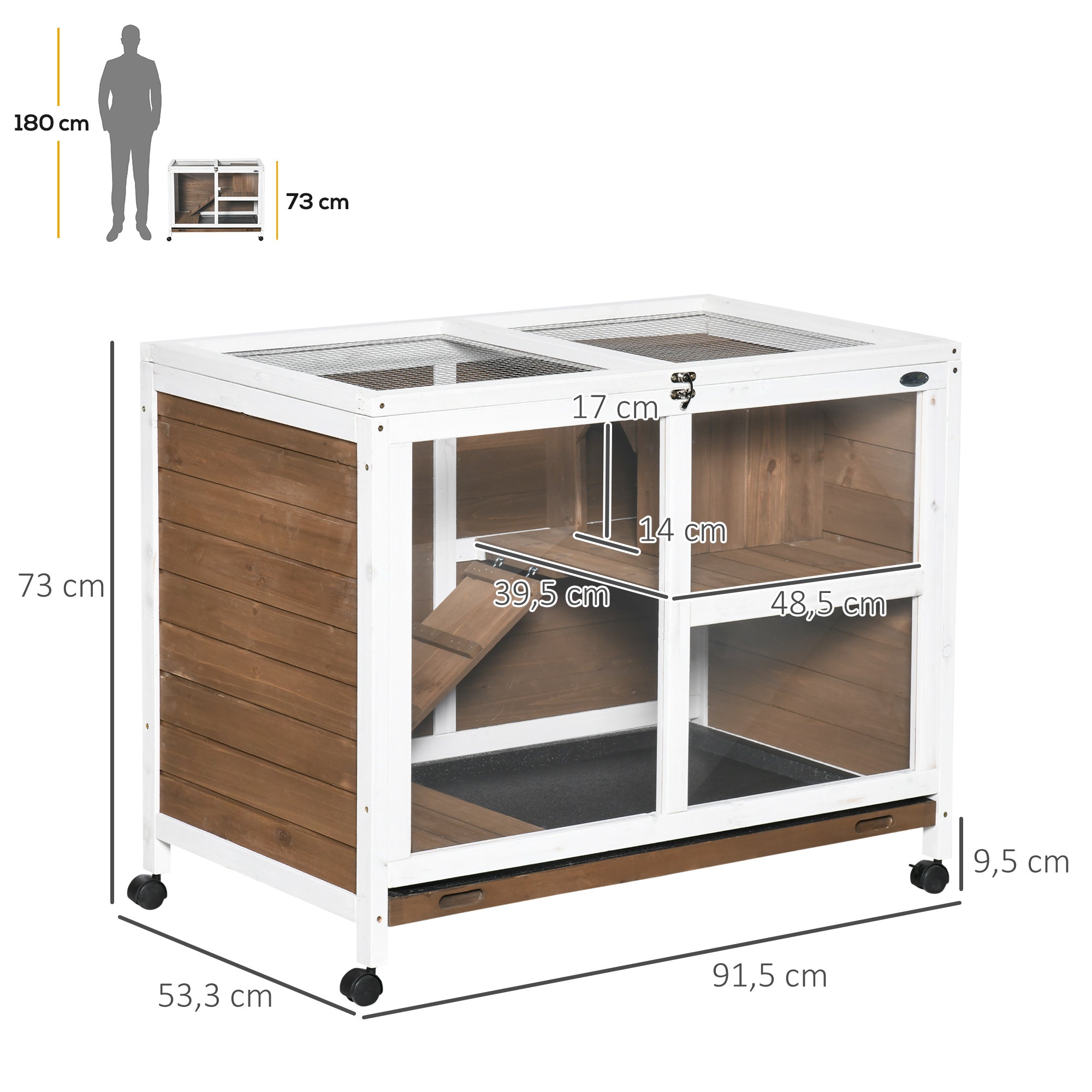 Coelheira de Madeira com Rodas 91,5x53,5x73 cm - Marrom e Branco