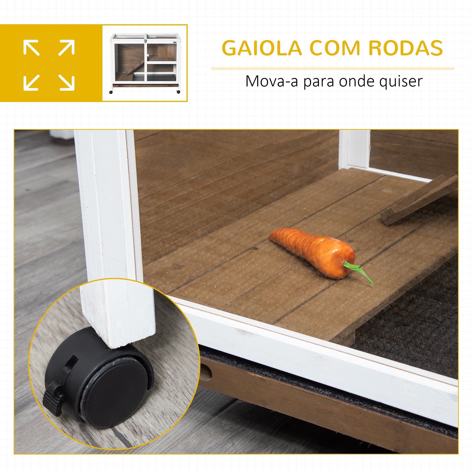 Coelheira de Madeira com Rodas 91,5x53,5x73 cm - Marrom e Branco