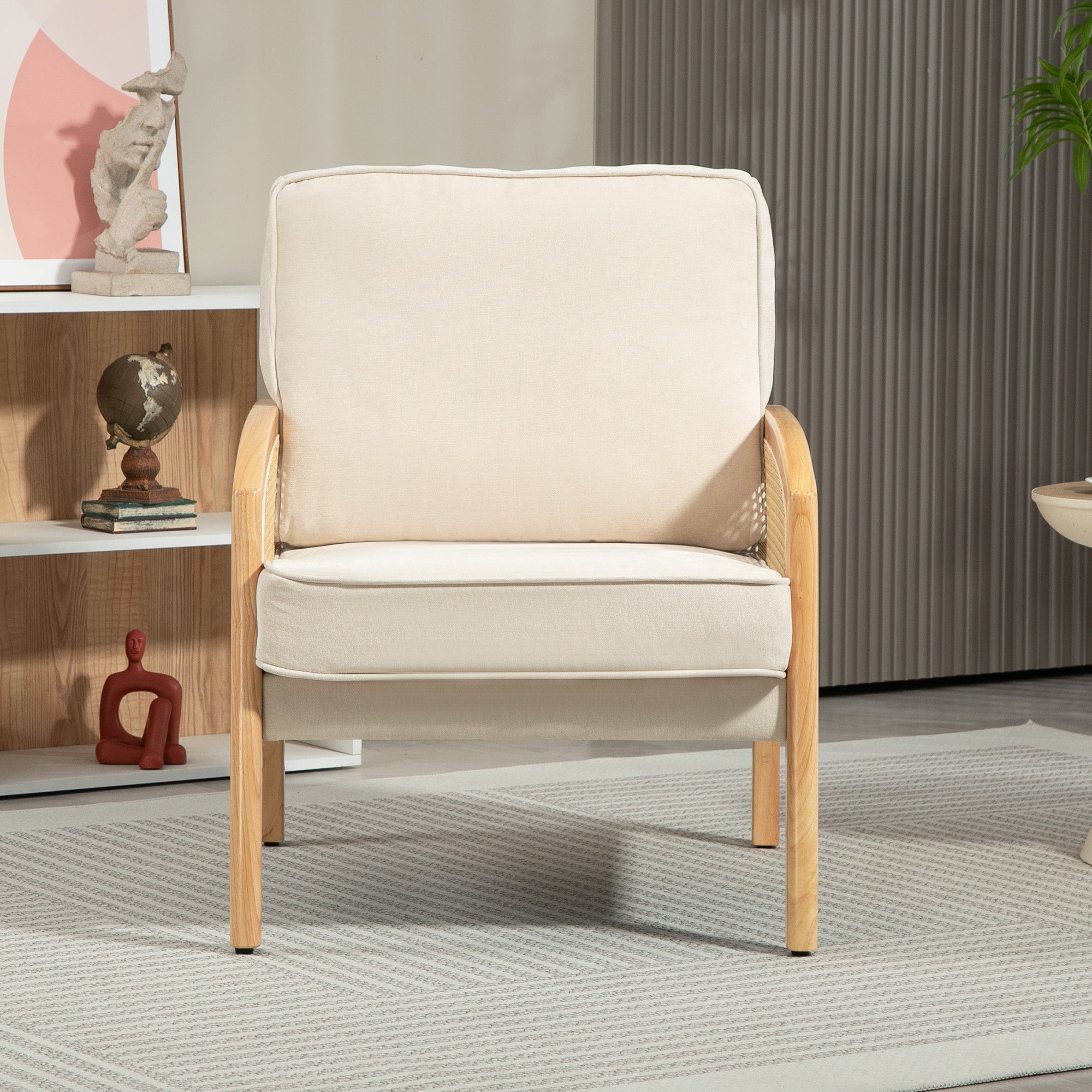Poltrona de Sala de Estar Moderna Bege 67x75x88 cm