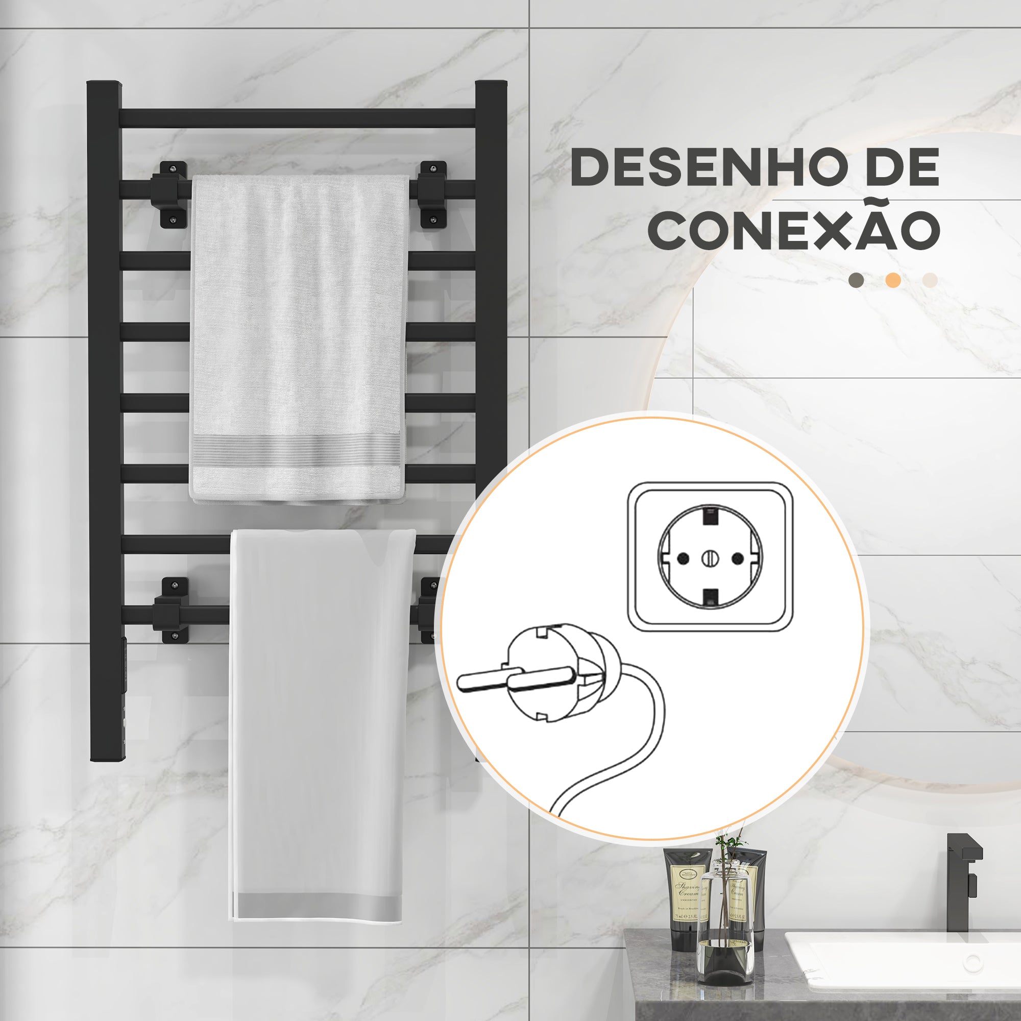 Toalheiro Elétrico 150W Preto 53x35x90 cm - Aquecedor de Toalhas de Alumínio