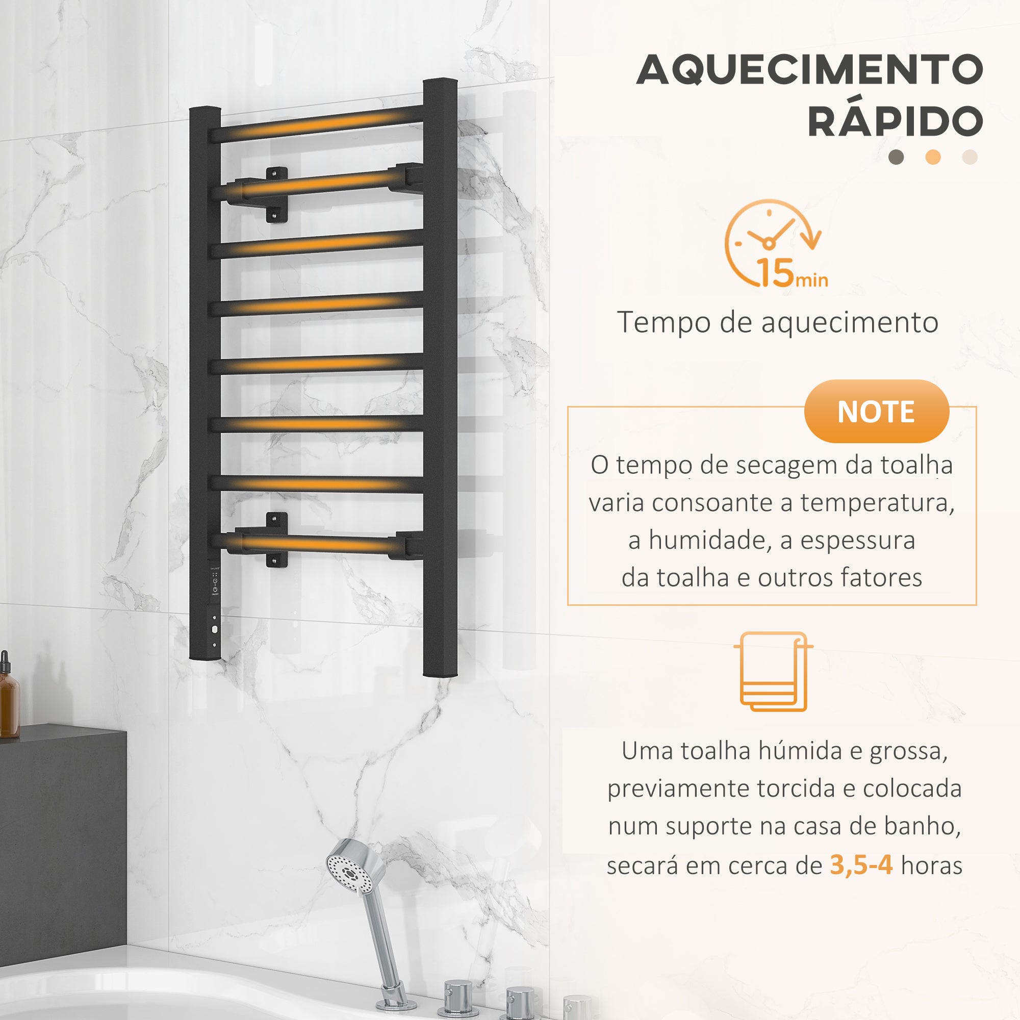 Toalheiro Elétrico 150W Preto 53x35x90 cm - Aquecedor de Toalhas de Alumínio