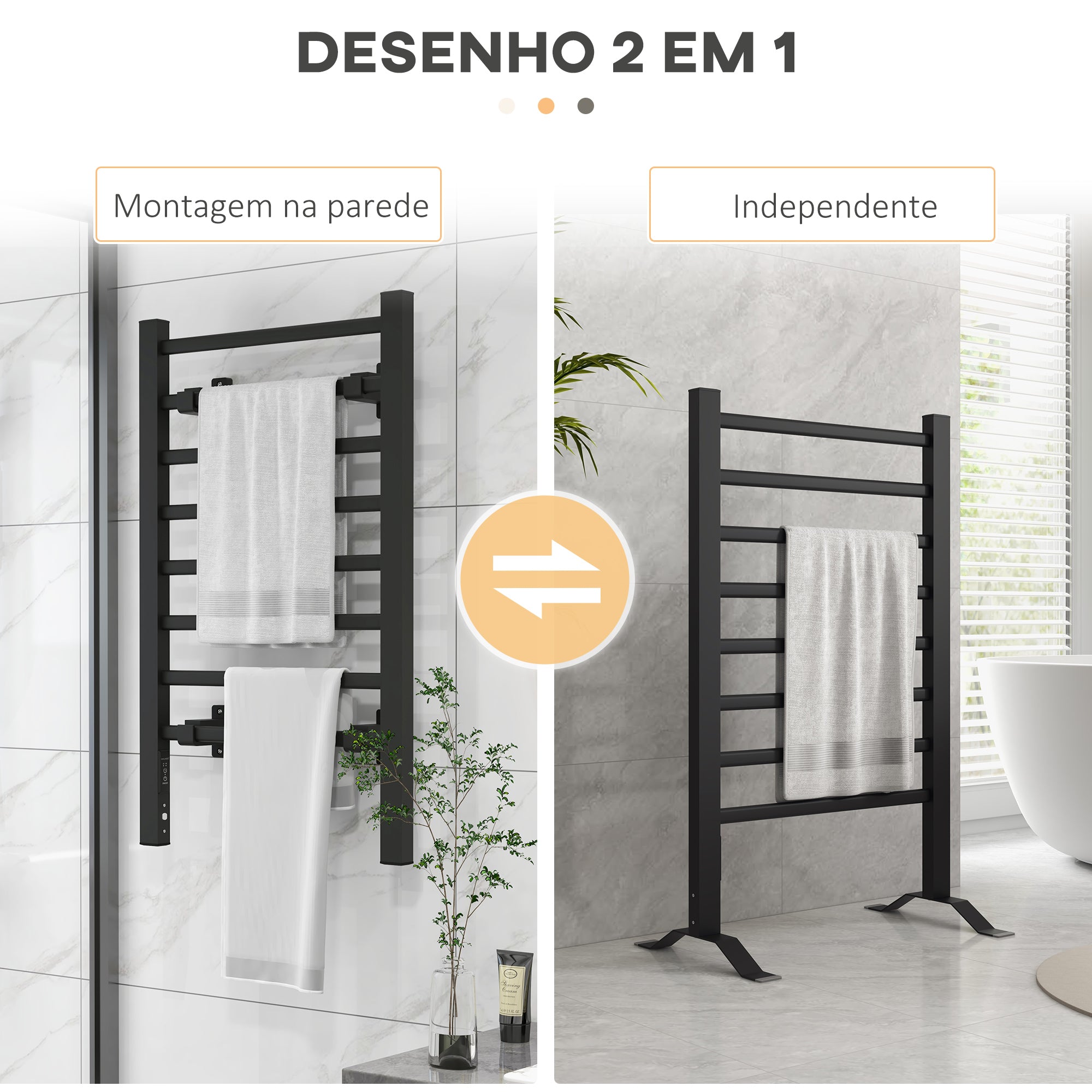 Toalheiro Elétrico 150W Preto 53x35x90 cm - Aquecedor de Toalhas de Alumínio