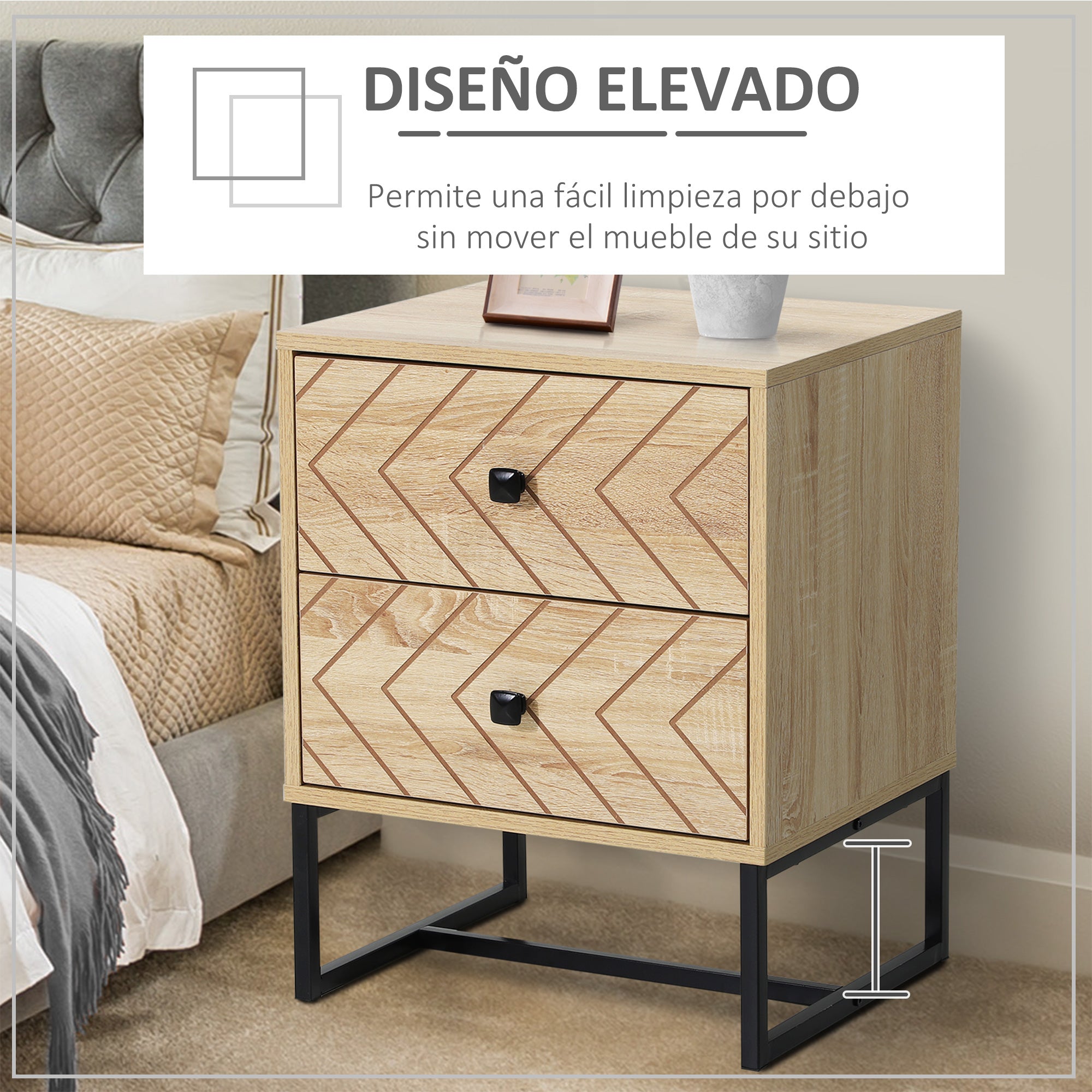 Cômoda de Madeira da Mesa de Cabeceira 48x39,5x60 cm - Cor Natural
