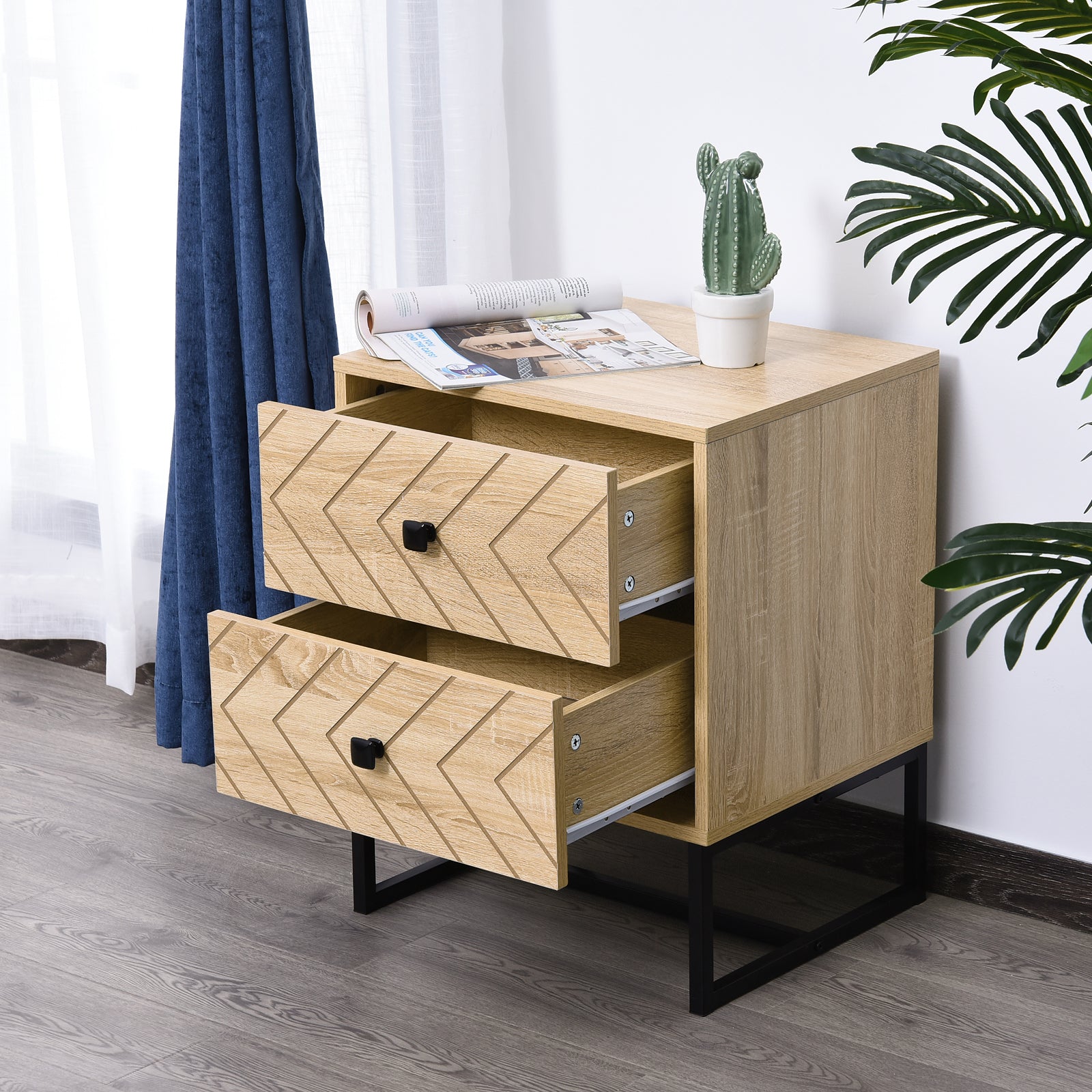 Cômoda de Madeira da Mesa de Cabeceira 48x39,5x60 cm - Cor Natural