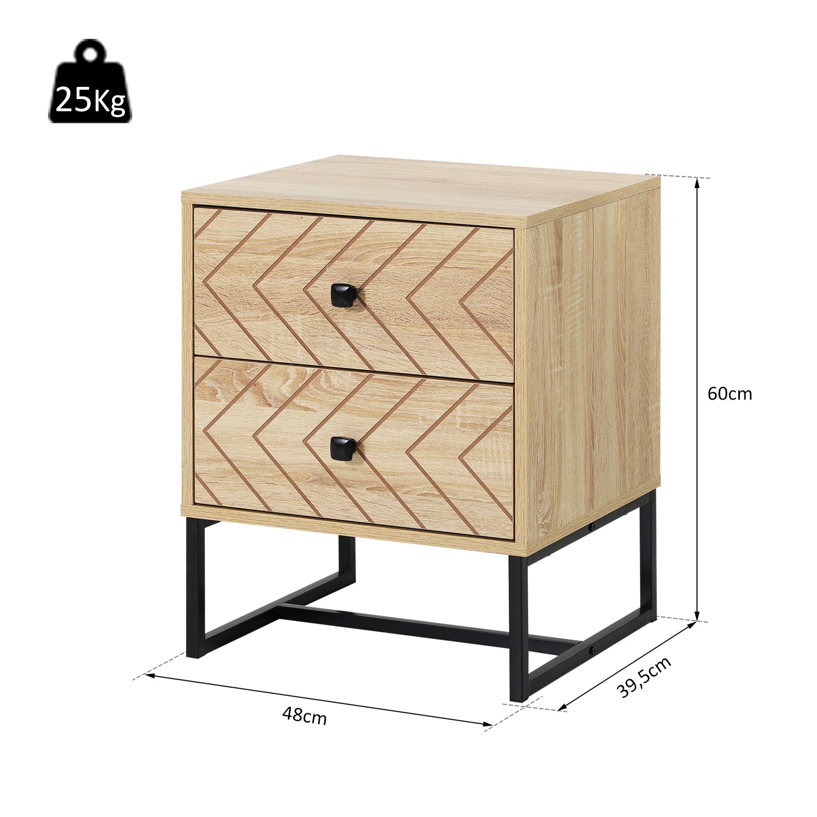 Cômoda de Madeira da Mesa de Cabeceira 48x39,5x60 cm - Cor Natural
