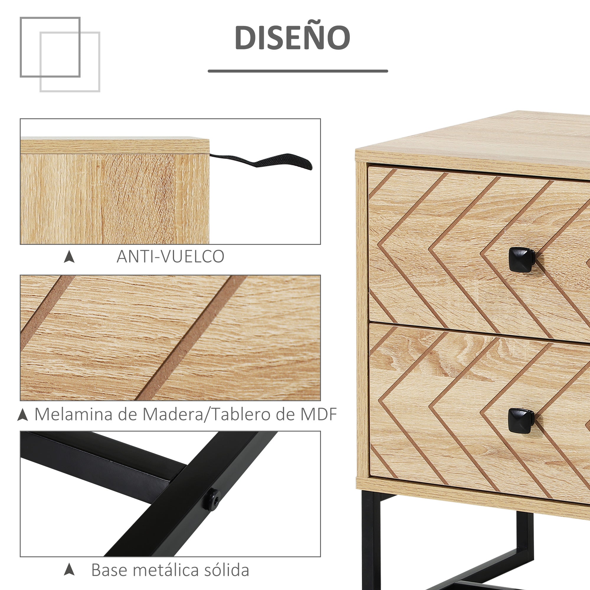 Cômoda de Madeira da Mesa de Cabeceira 48x39,5x60 cm - Cor Natural