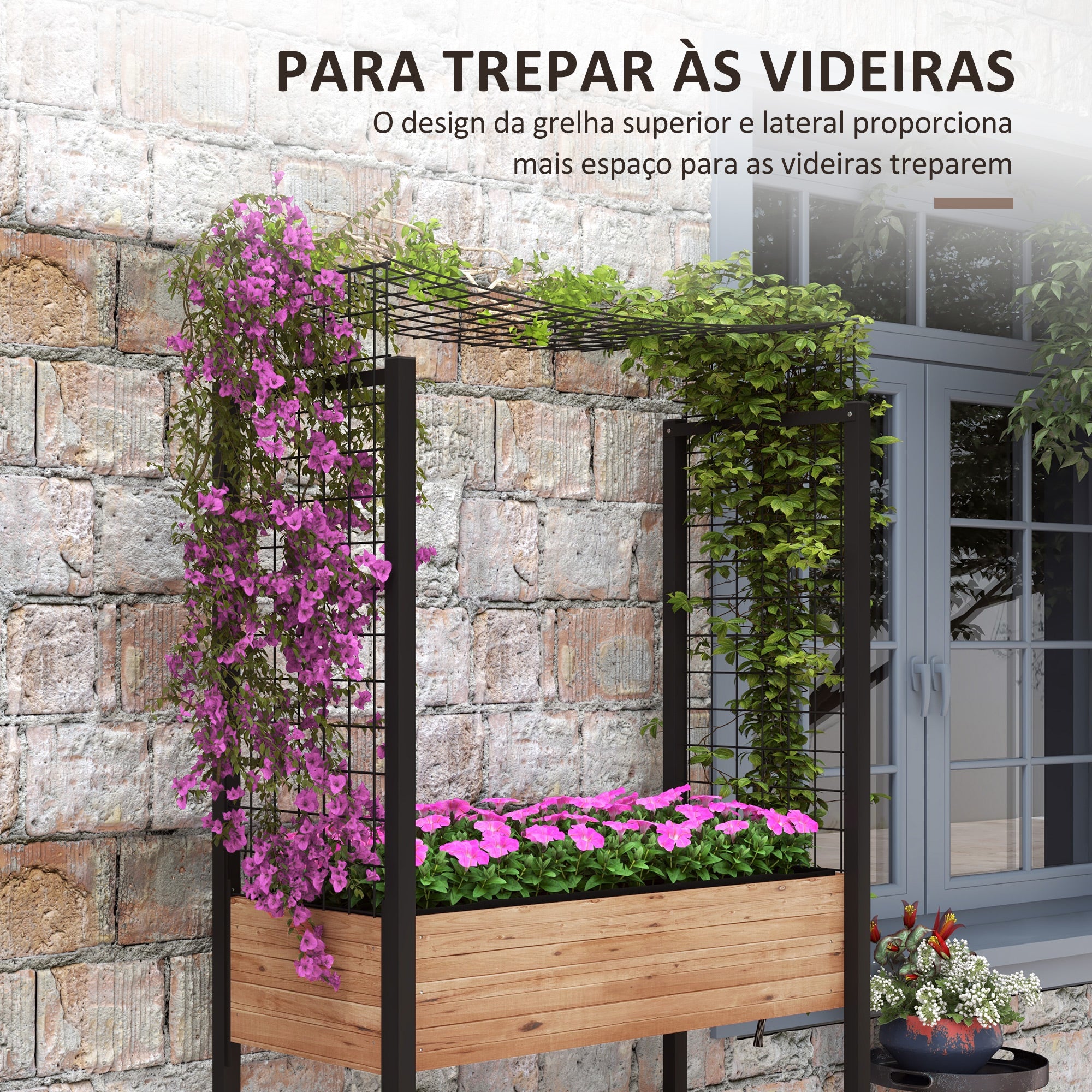 Horta Elevada com Treliça Marrom 110x49x190 cm