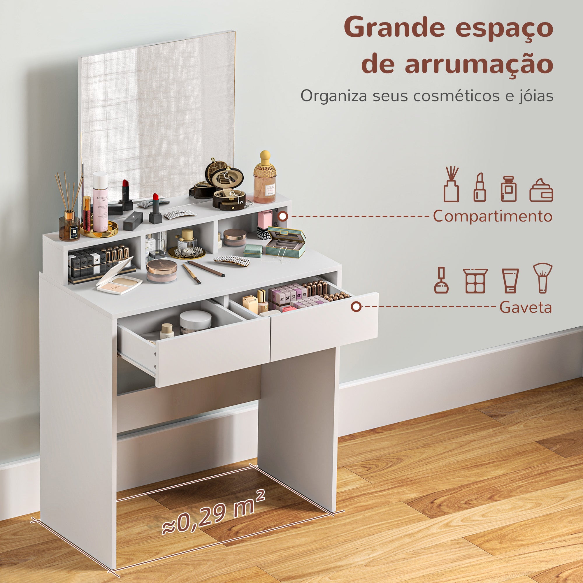 Toucador de Maquilhagem Branco 75x38x135 cm