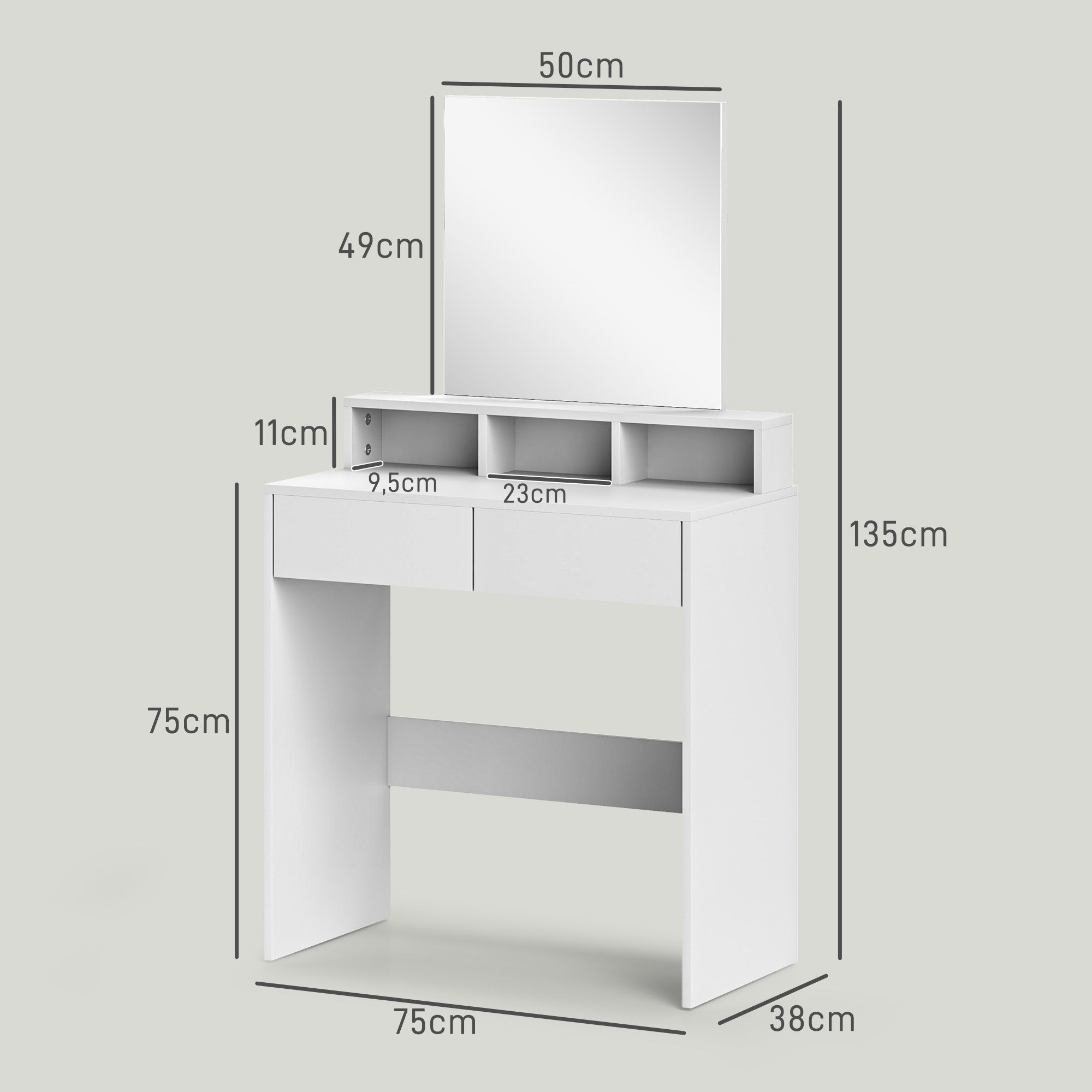 Toucador de Maquilhagem Branco 75x38x135 cm