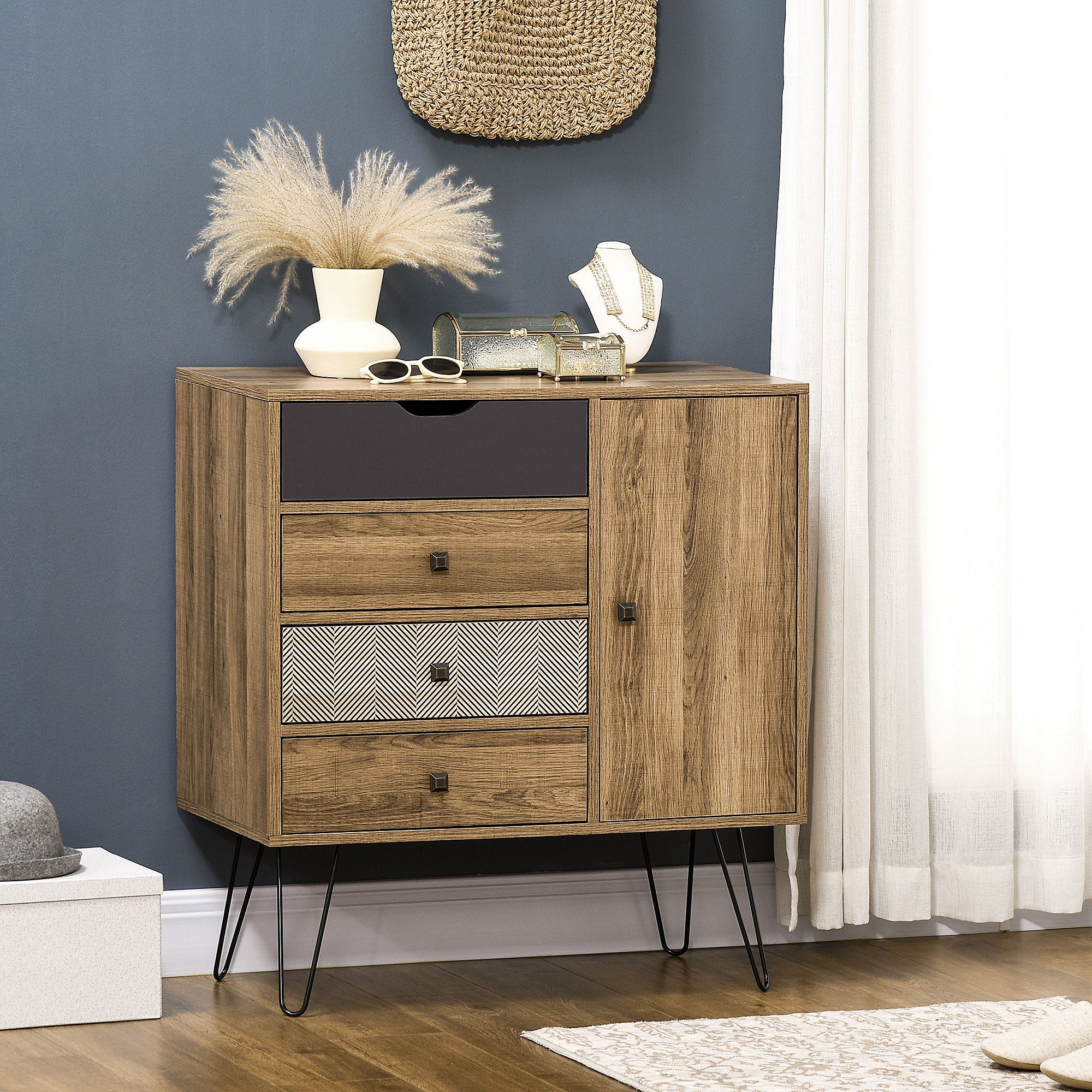 Cómoda de Madeira Marrom 79x39x86cm com Gavetas e Porta