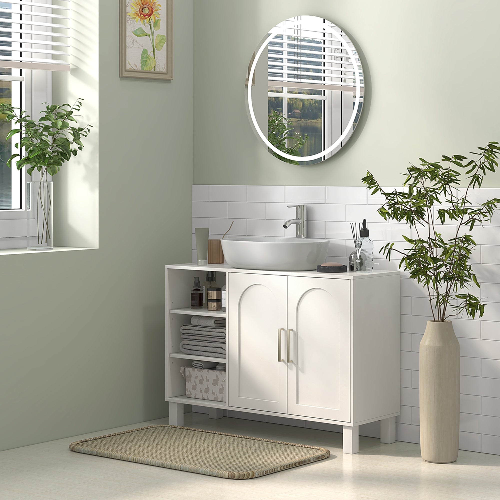 Móvel para Lavatório Suspenso Moderno – 90x30x63 cm – Creme Branco – MDF