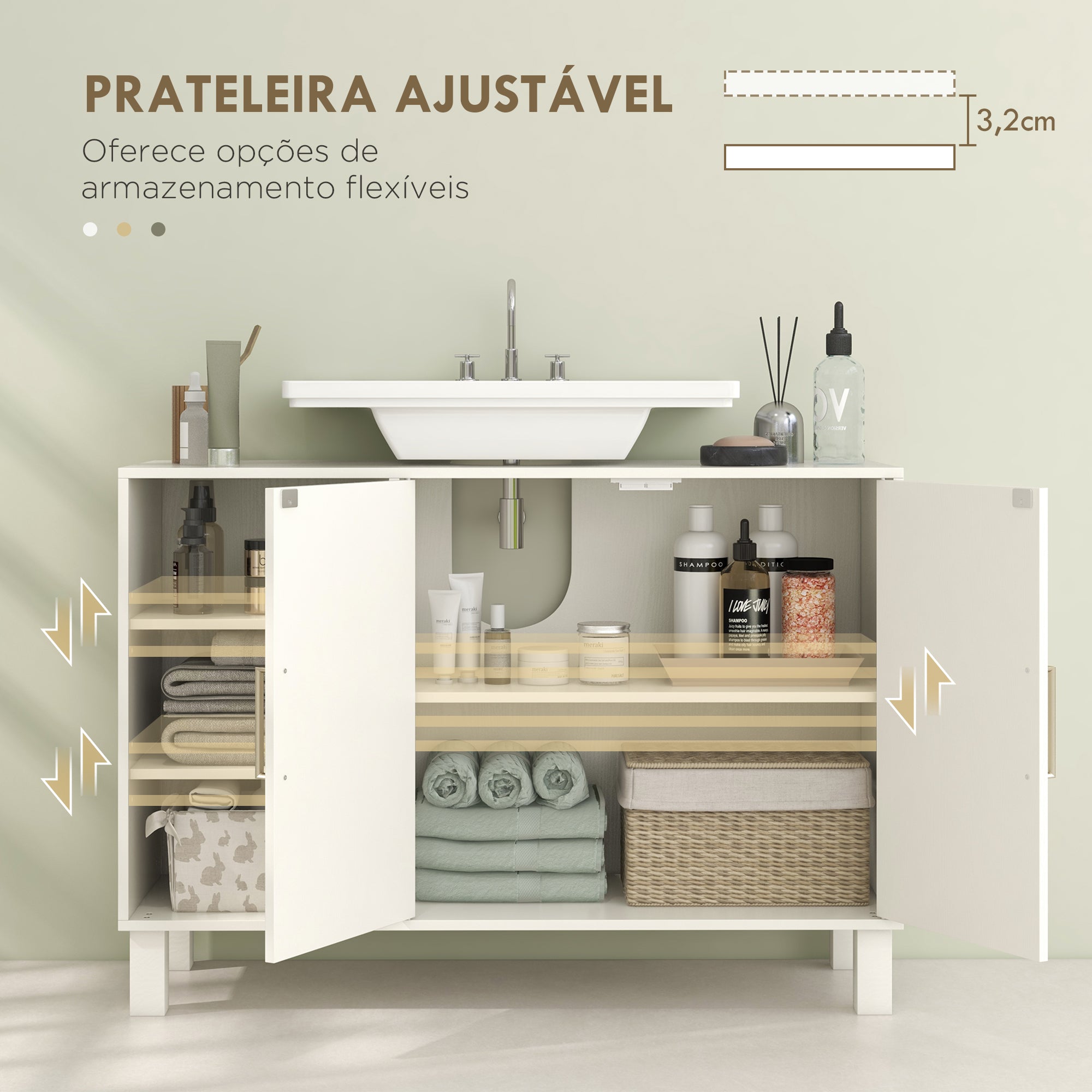 Móvel para Lavatório Suspenso Moderno – 90x30x63 cm – Creme Branco – MDF