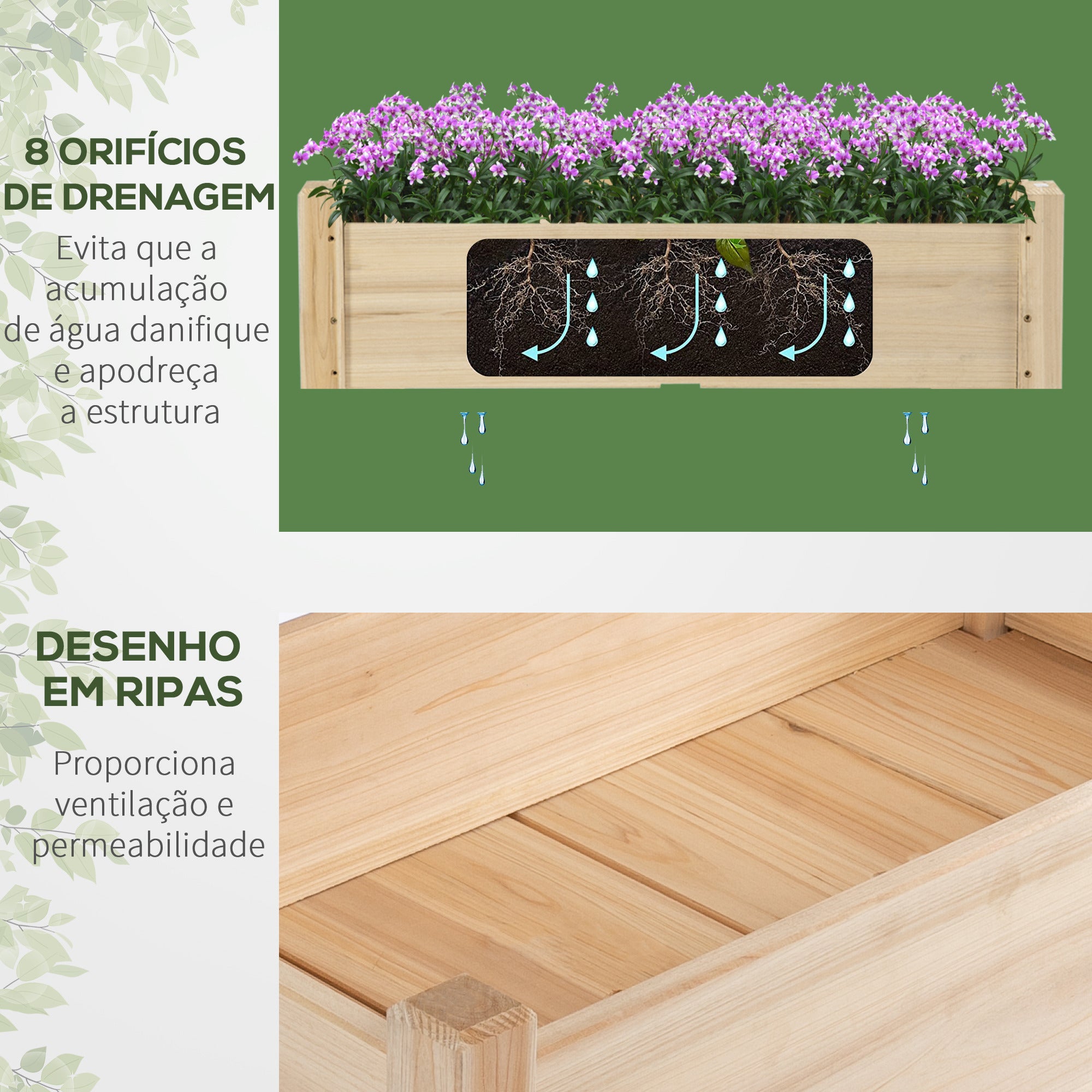 Horta Elevada de Madeira – 86x85x72 cm – Cor de Madeira Natural