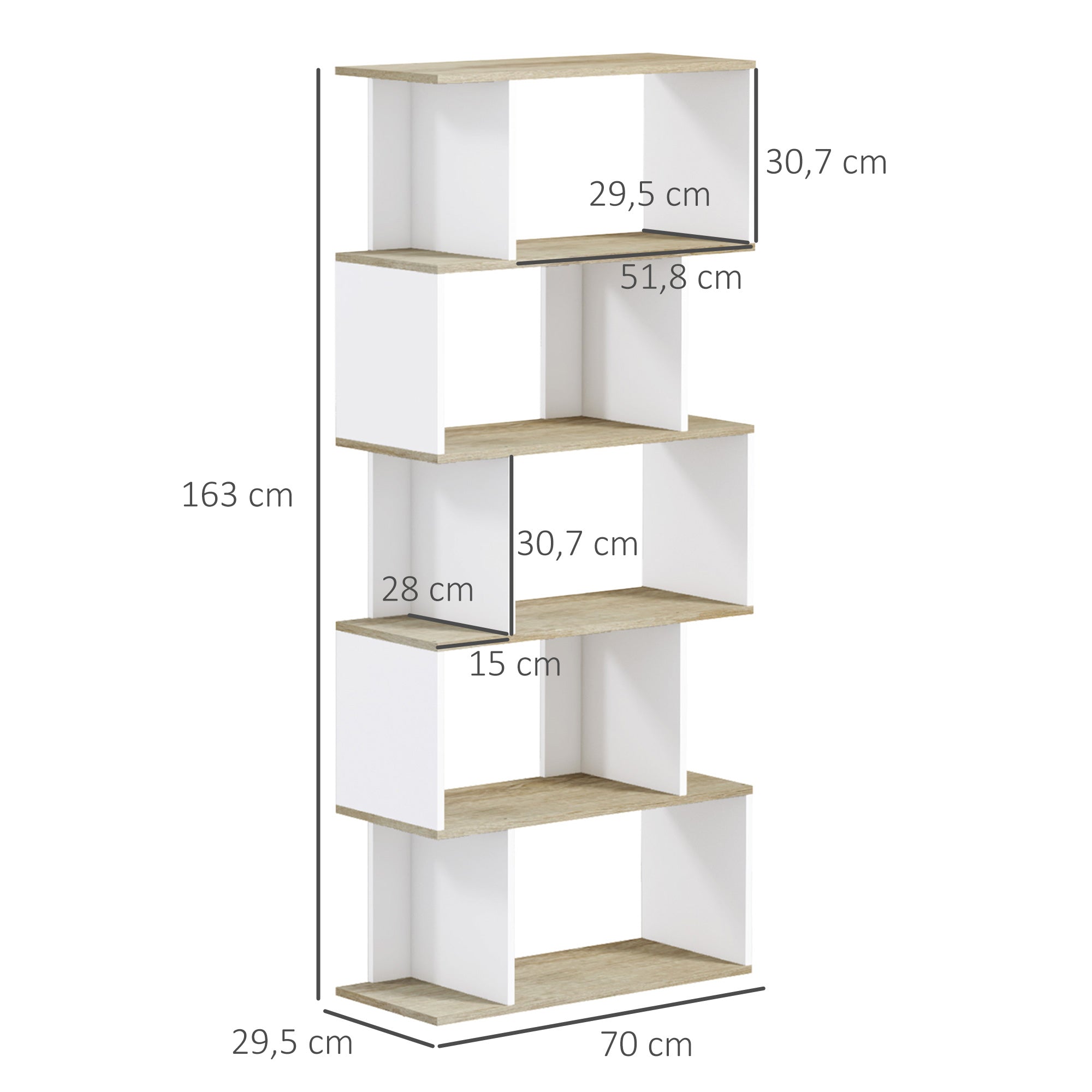 Estante para Livros – 70x29,5x163 cm – Branco e Madeira