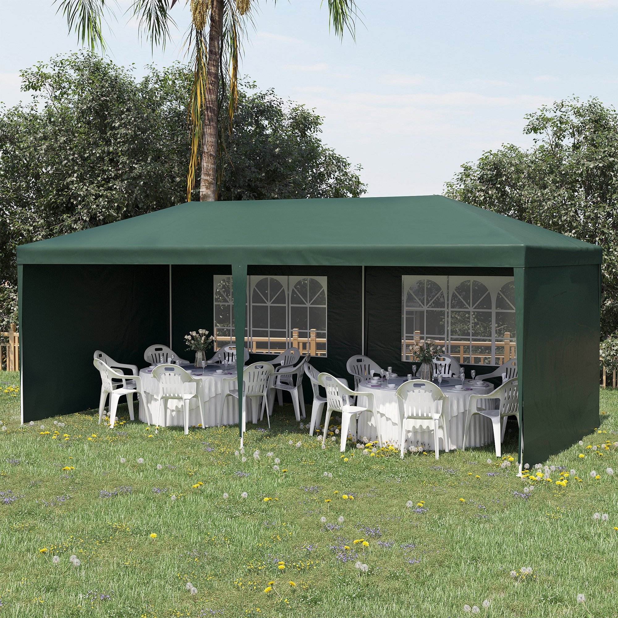 Tenda para Festas Verde 585x295x255 cm com 4 Paredes Laterais e 2 Janelas