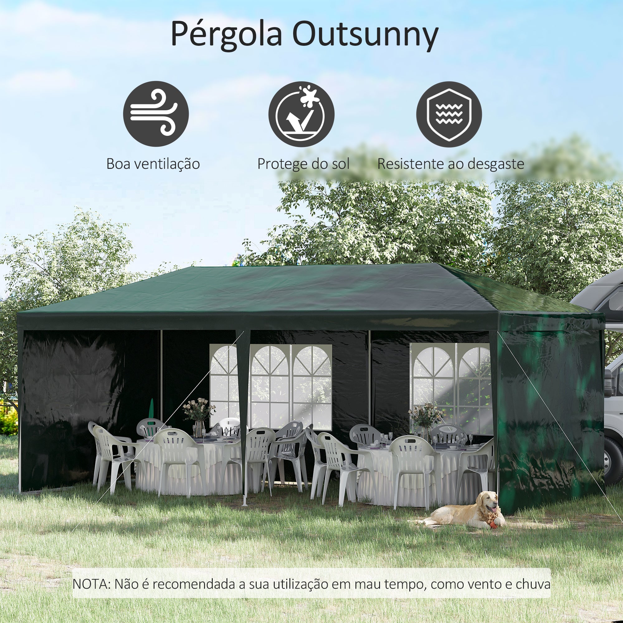 Tenda para Festas Verde 585x295x255 cm com 4 Paredes Laterais e 2 Janelas