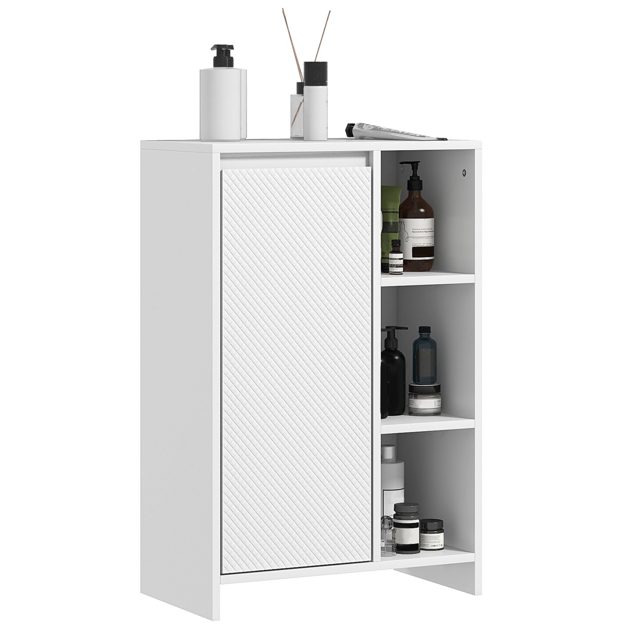 Armário Casa de Banho com Prateleiras Abertas e Porta Ajustável 53x30x80 cm - Branco
