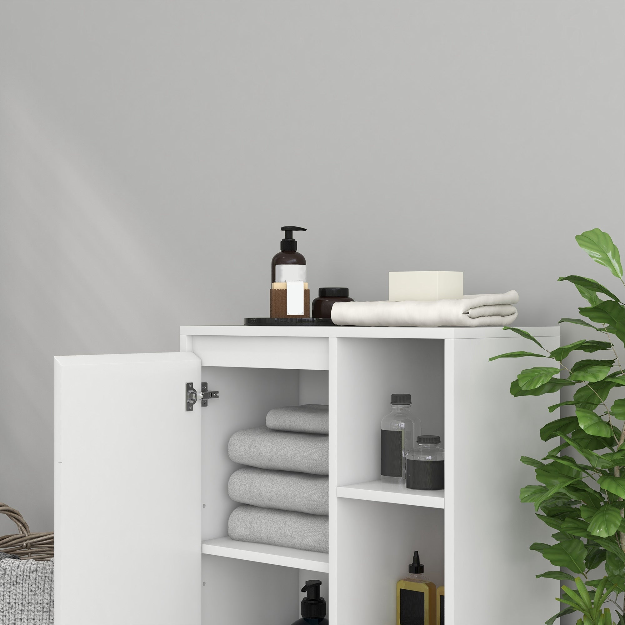 Armário Casa de Banho com Prateleiras Abertas e Porta Ajustável 53x30x80 cm - Branco