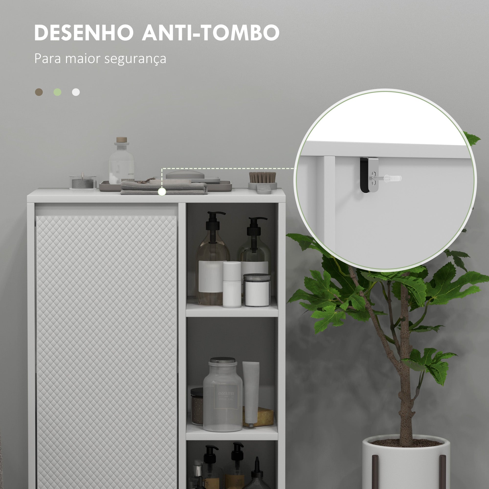 Armário Casa de Banho com Prateleiras Abertas e Porta Ajustável 53x30x80 cm - Branco
