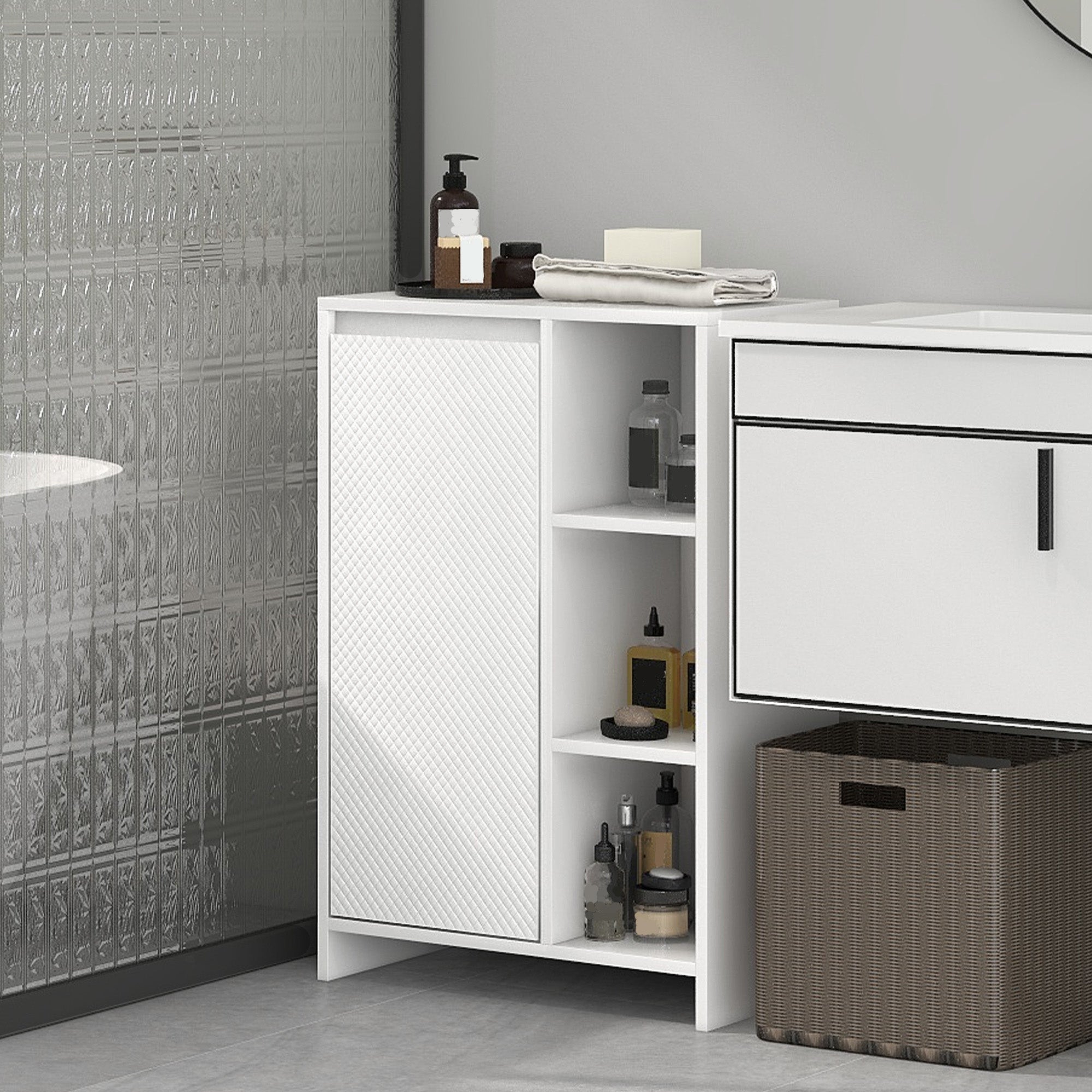 Armário Casa de Banho com Prateleiras Abertas e Porta Ajustável 53x30x80 cm - Branco
