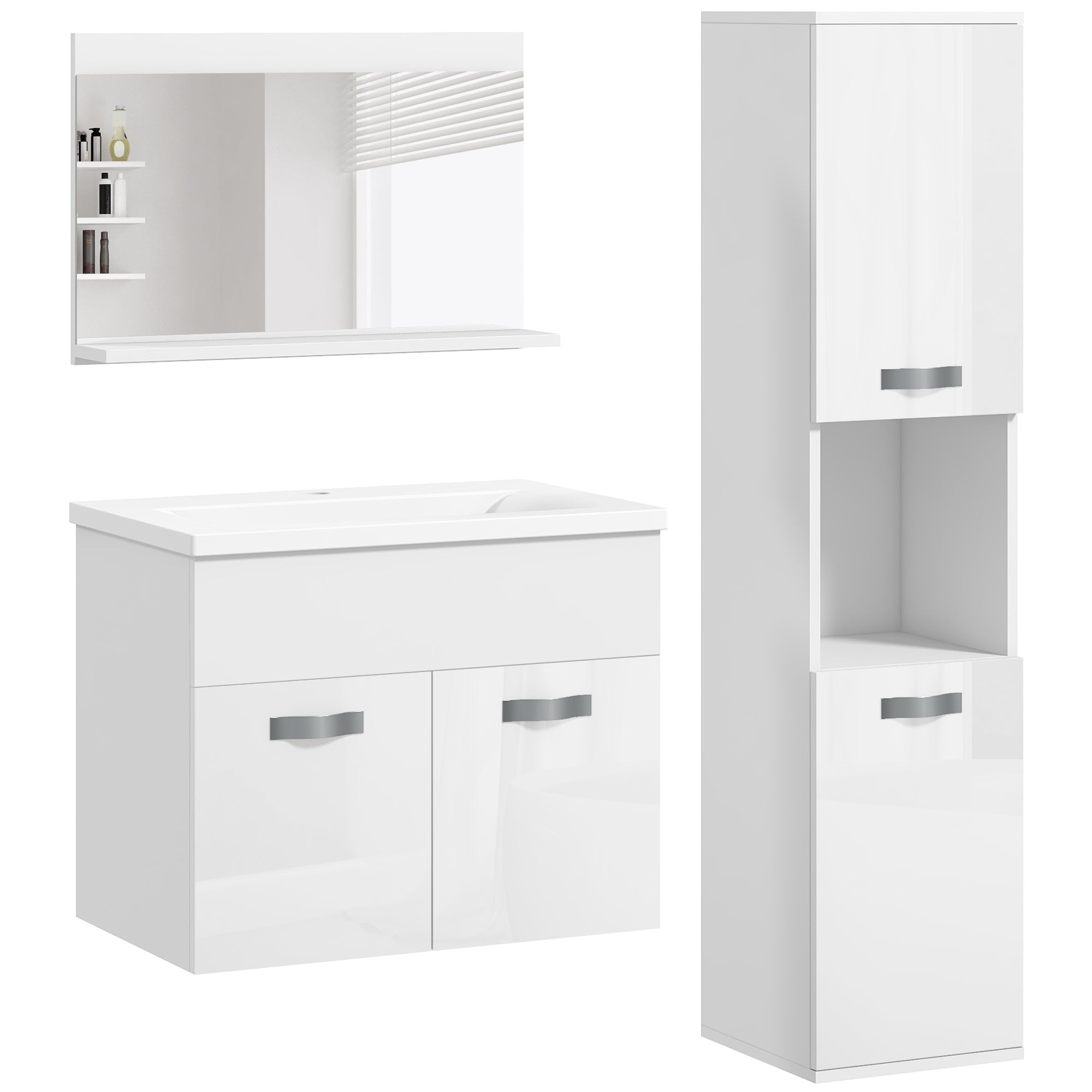 Conjunto de Móveis para Casa de Banho de Parede 3 Peças Branco 30x30x131,5 cm