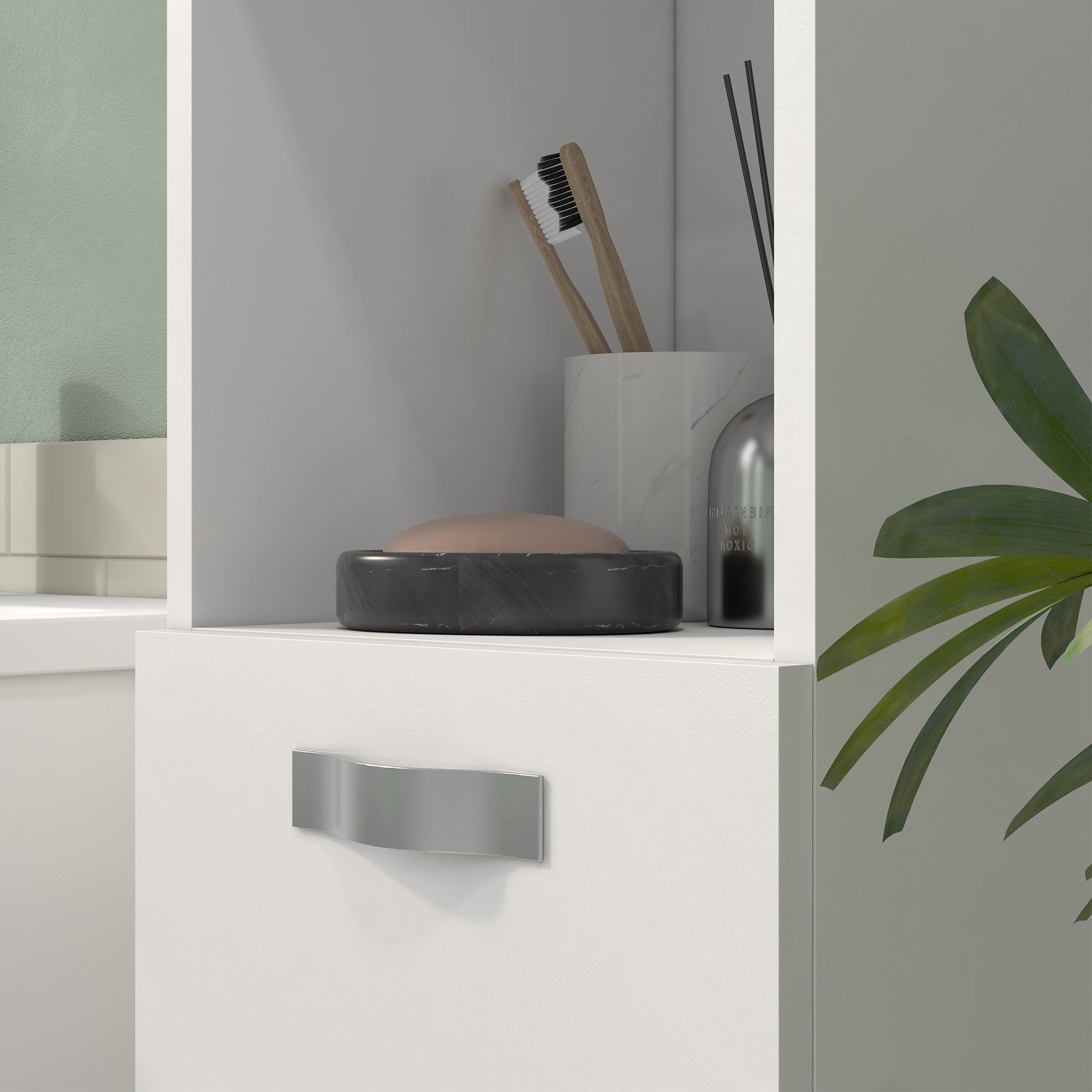 Conjunto de Móveis para Casa de Banho de Parede 3 Peças Branco 30x30x131,5 cm