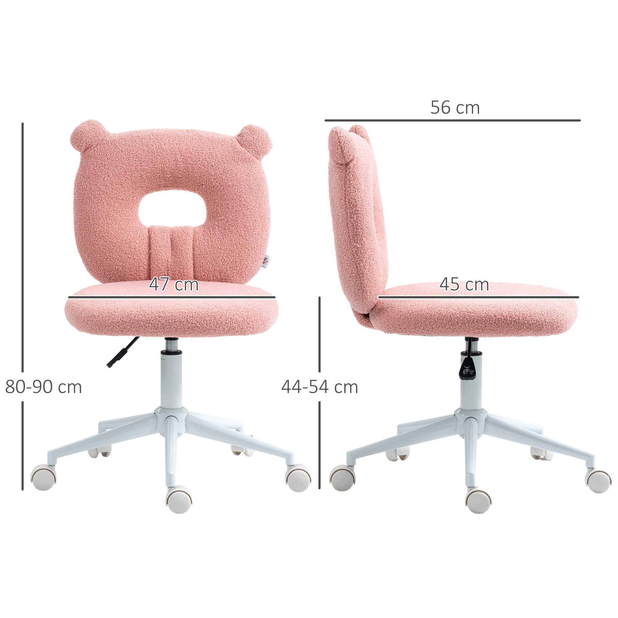 Cadeira Infantil Rosa 50x56x80-90 cm com Encosto em Forma de Urso