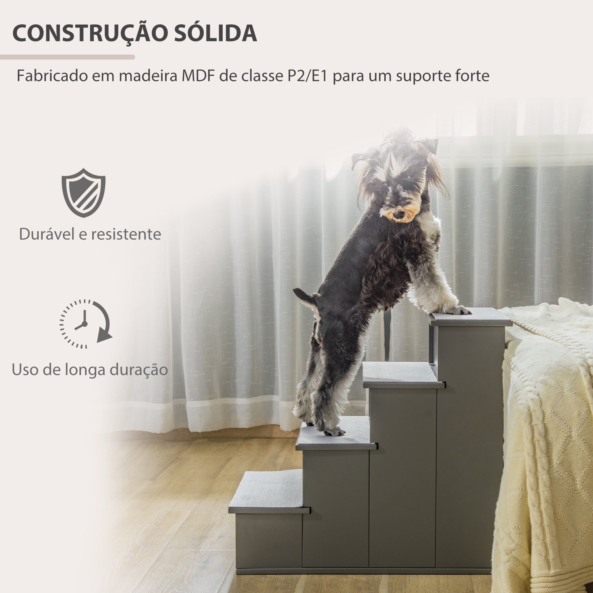 Escada para Animais de Estimação de 4 Degraus Cinzenta 40x59x54,2 cm