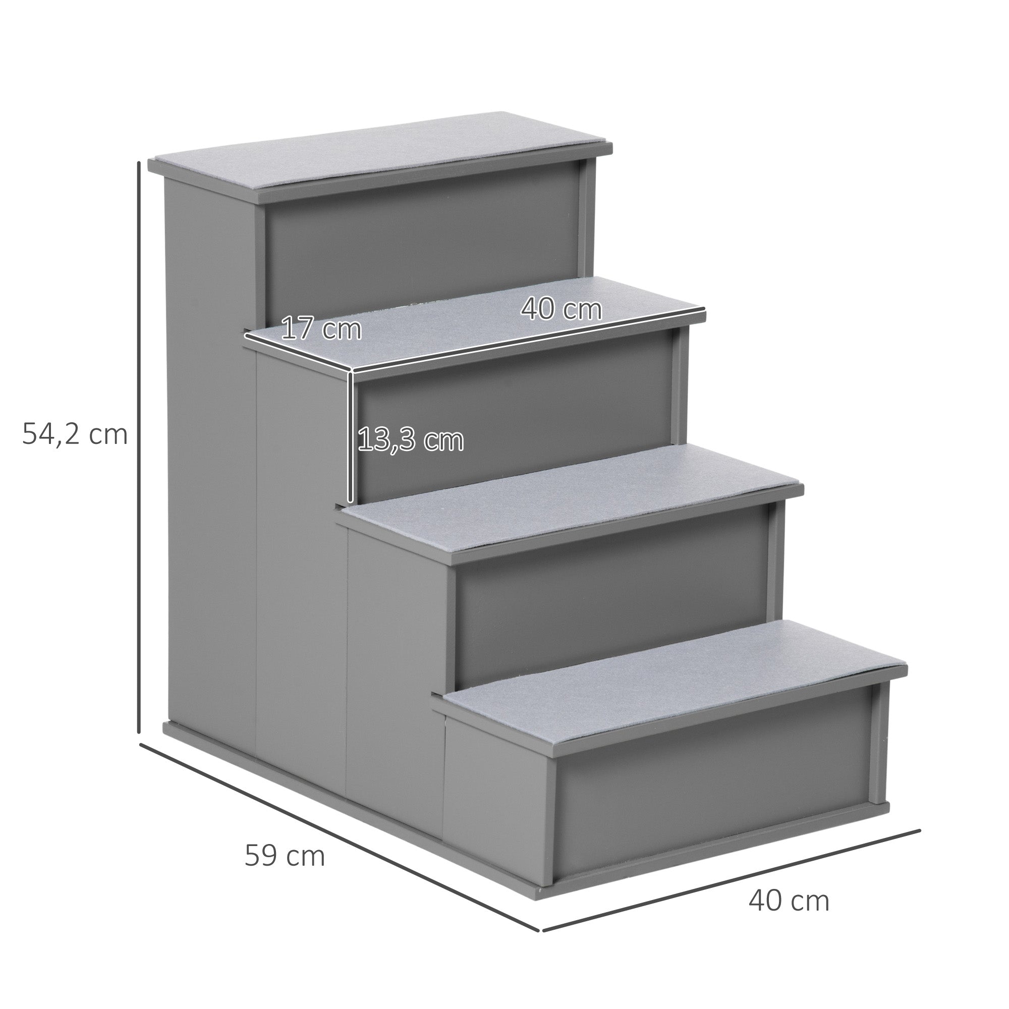 Escada para Animais de Estimação de 4 Degraus Cinzenta 40x59x54,2 cm
