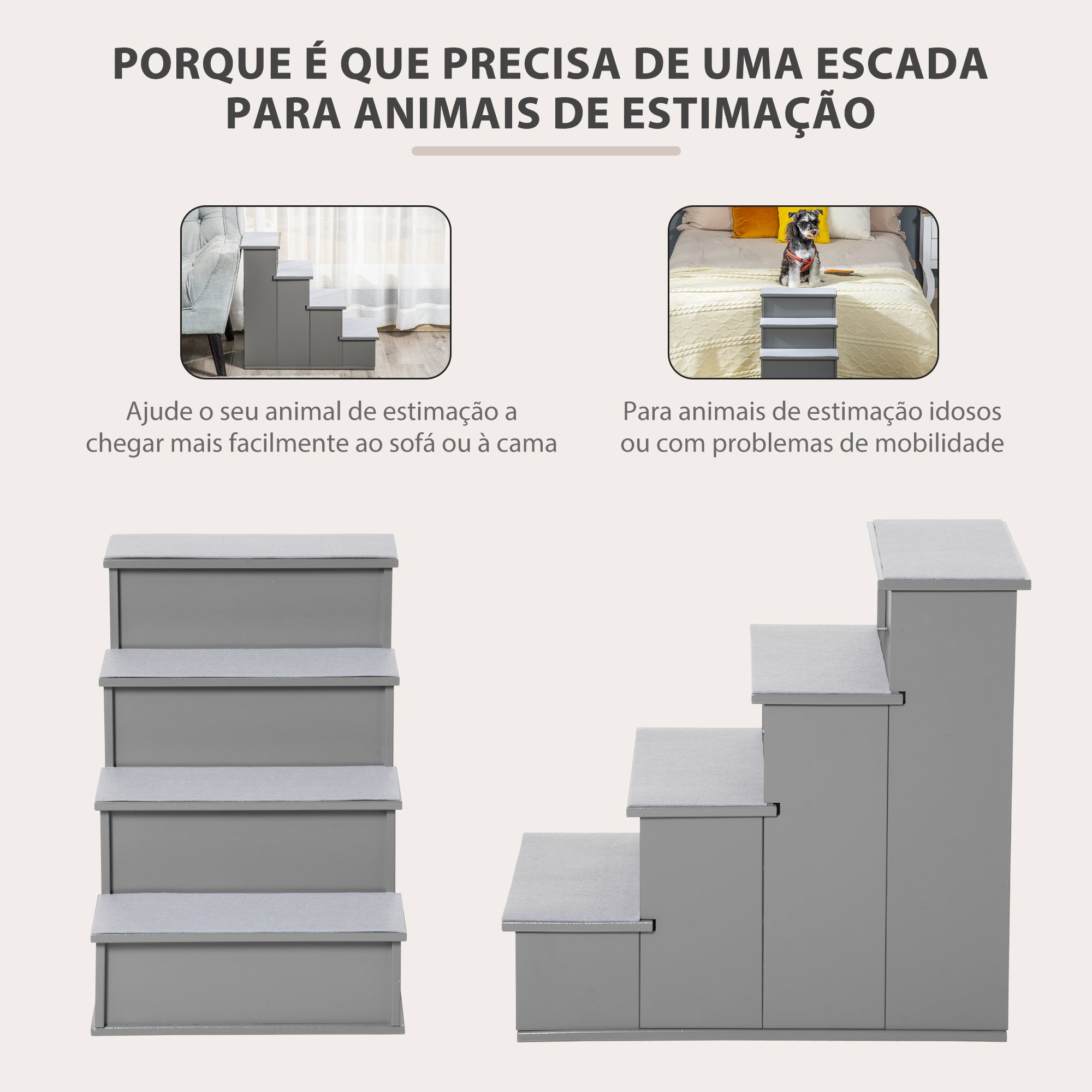Escada para Animais de Estimação de 4 Degraus Cinzenta 40x59x54,2 cm