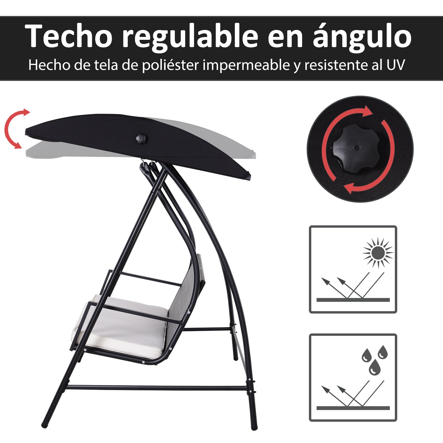 Baloiço de Jardim Vime PE Preto 198x124x179cm