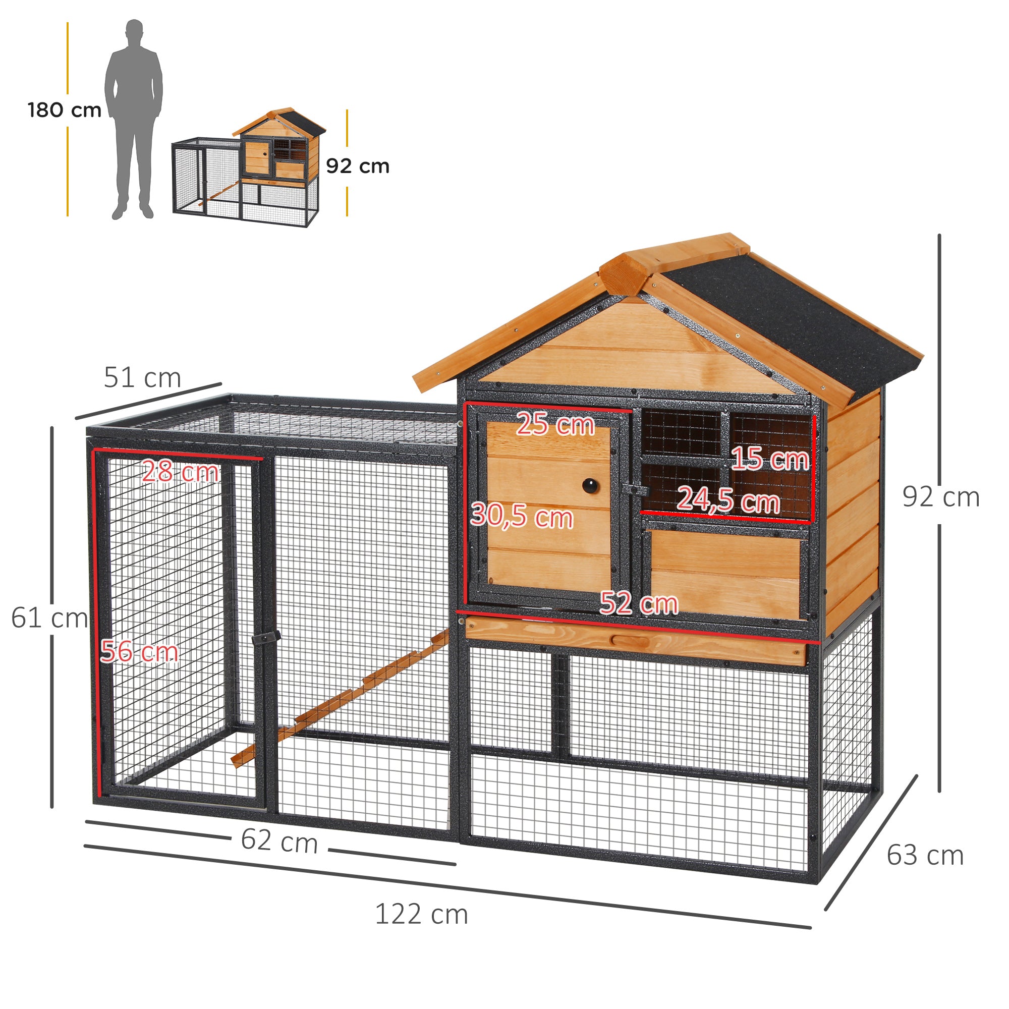Gaiola Exterior para Pequenos Animais 2 Níveis 122x63x92 cm - Light Yellow