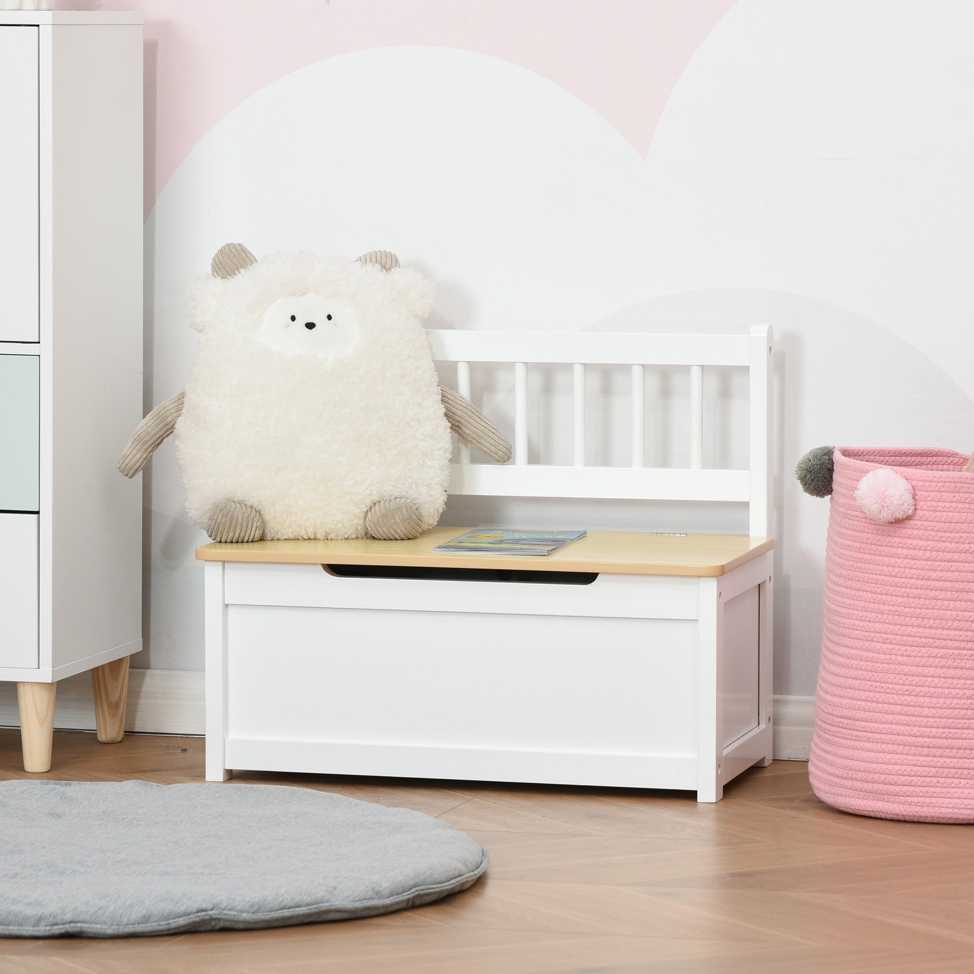 Baú de Brinquedos para Crianças 60x30x50cm Branco - Banco de Armazenamento Infantil