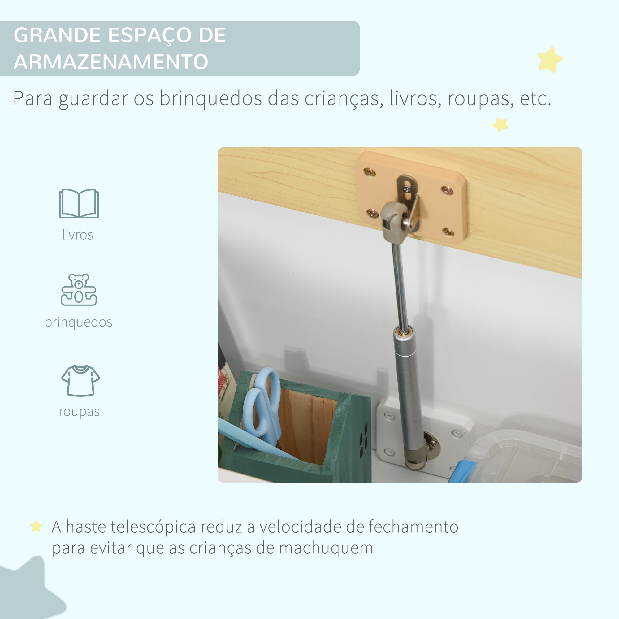 Baú de Brinquedos para Crianças 60x30x50cm Branco - Banco de Armazenamento Infantil