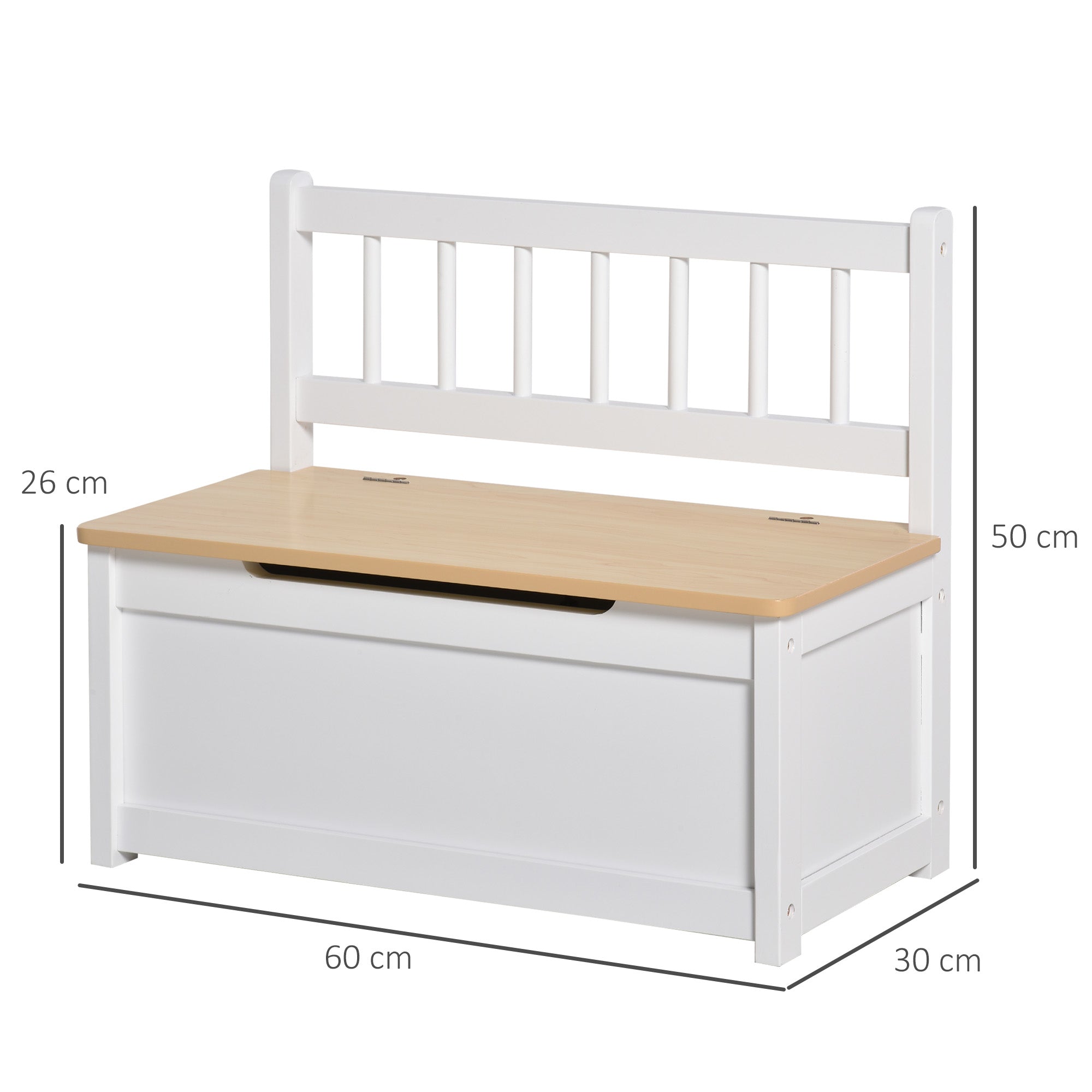Baú de Brinquedos para Crianças 60x30x50cm Branco - Banco de Armazenamento Infantil