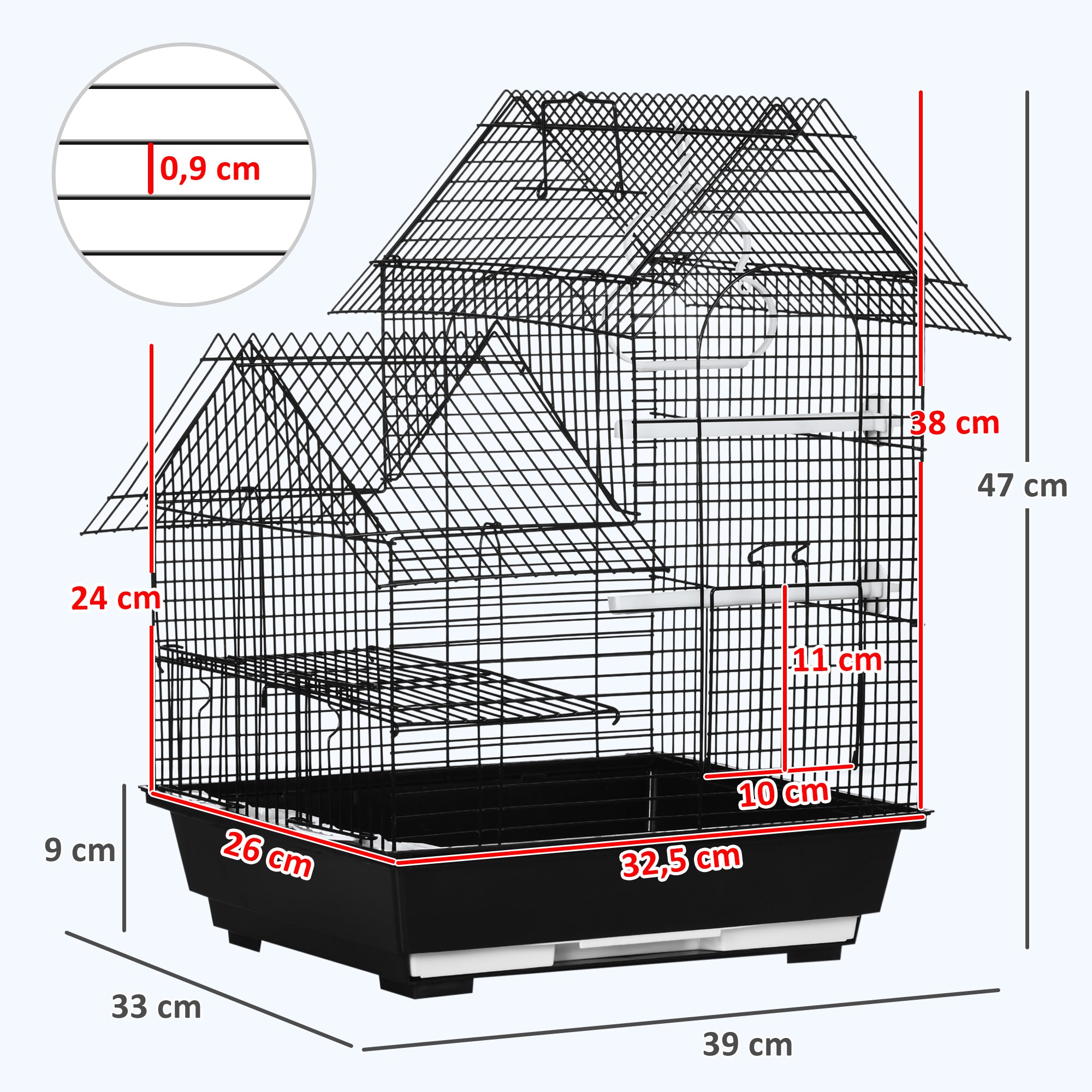 Gaiola para Pássaros – 39x33x47cm – Preto – Metal e Plástico